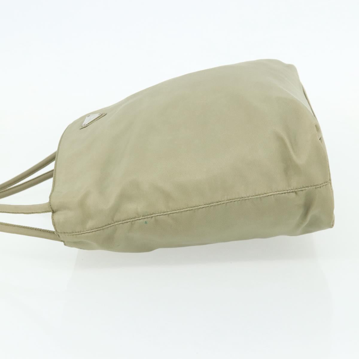 PRADA Hand Bag Nylon Beige Silver Auth bs34678