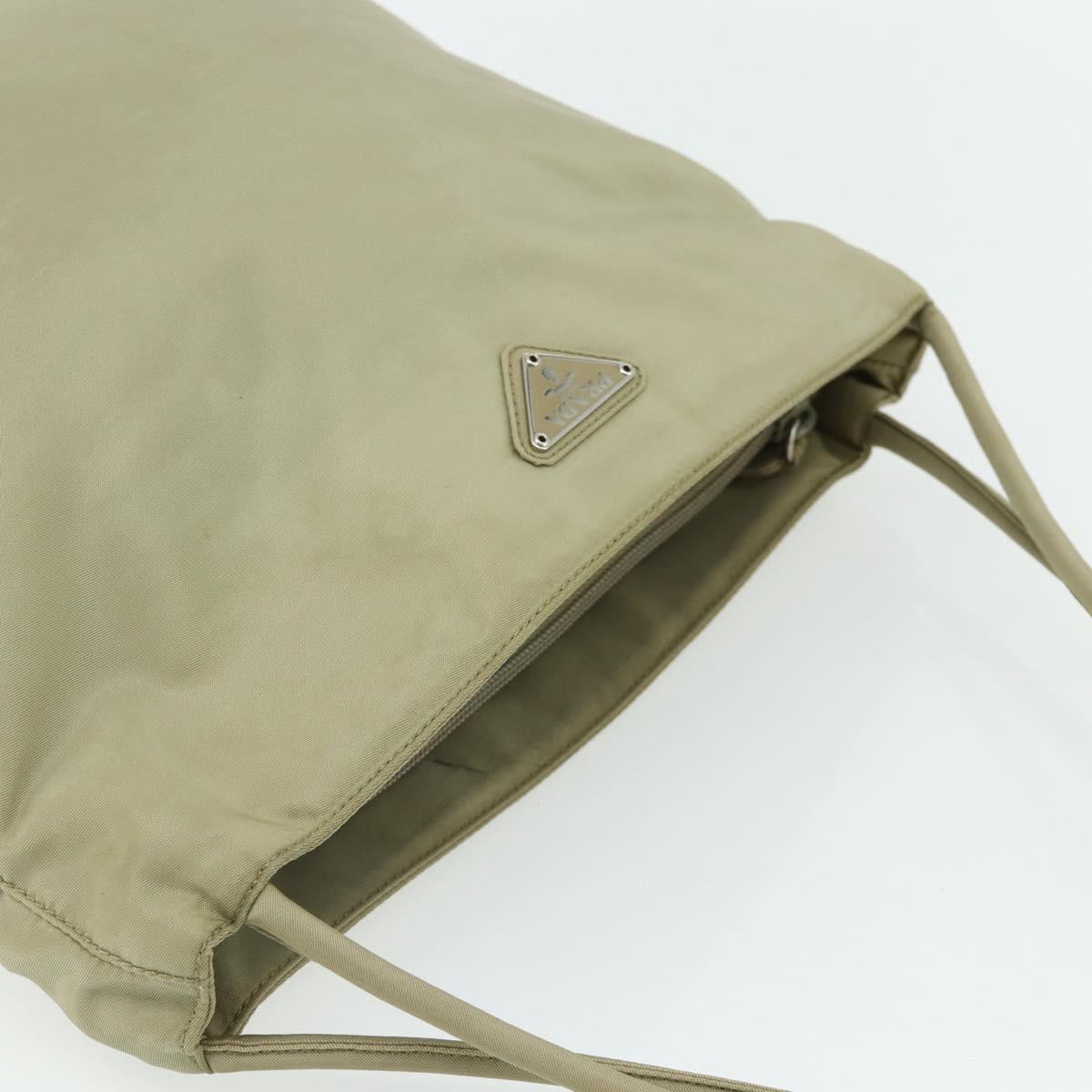 PRADA Hand Bag Nylon Beige Silver Auth bs34678