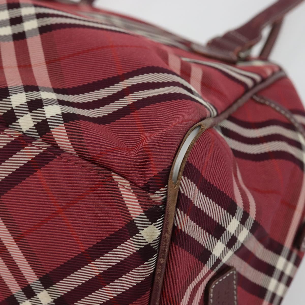 BURBERRY Nova Check Blue Label Hand Bag Nylon Red Silver Auth bs34679