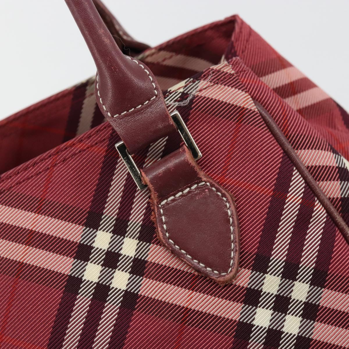 BURBERRY Nova Check Blue Label Hand Bag Nylon Red Silver Auth bs34679
