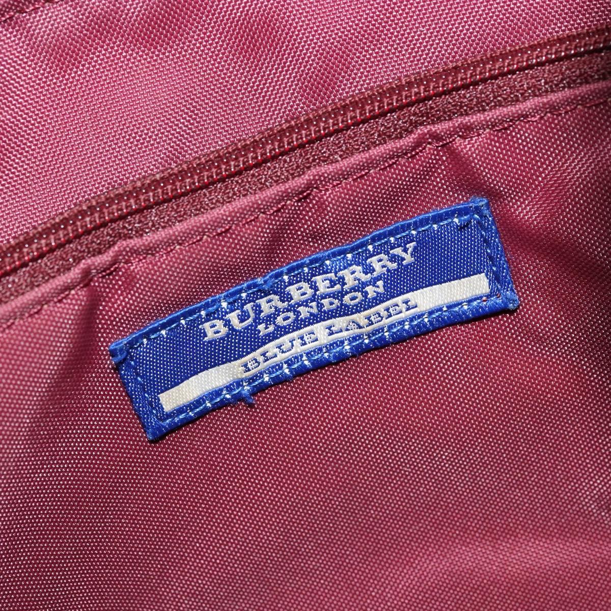 BURBERRY Nova Check Blue Label Hand Bag Nylon Red Silver Auth bs34679