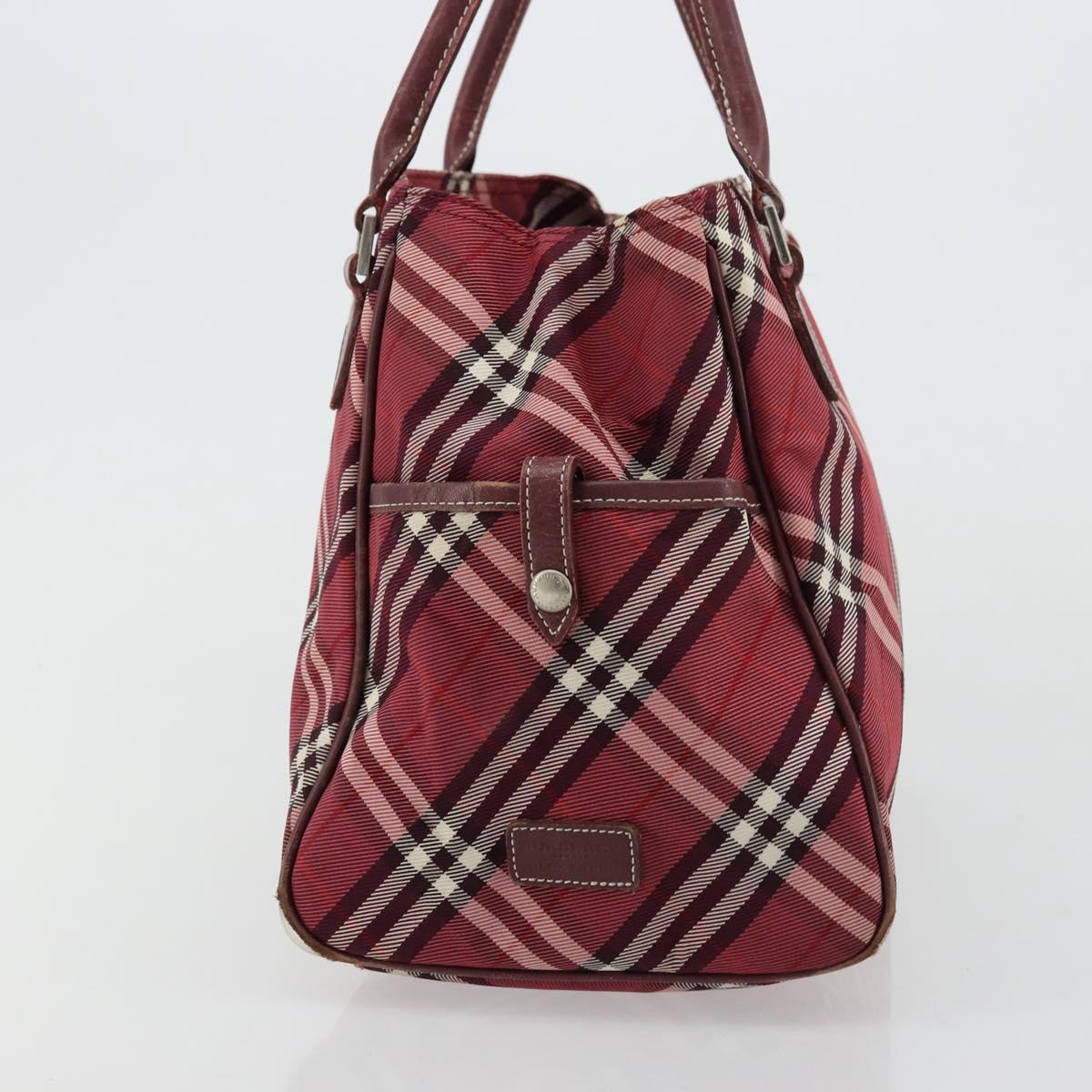 BURBERRY Nova Check Blue Label Hand Bag Nylon Red Silver Auth bs34679