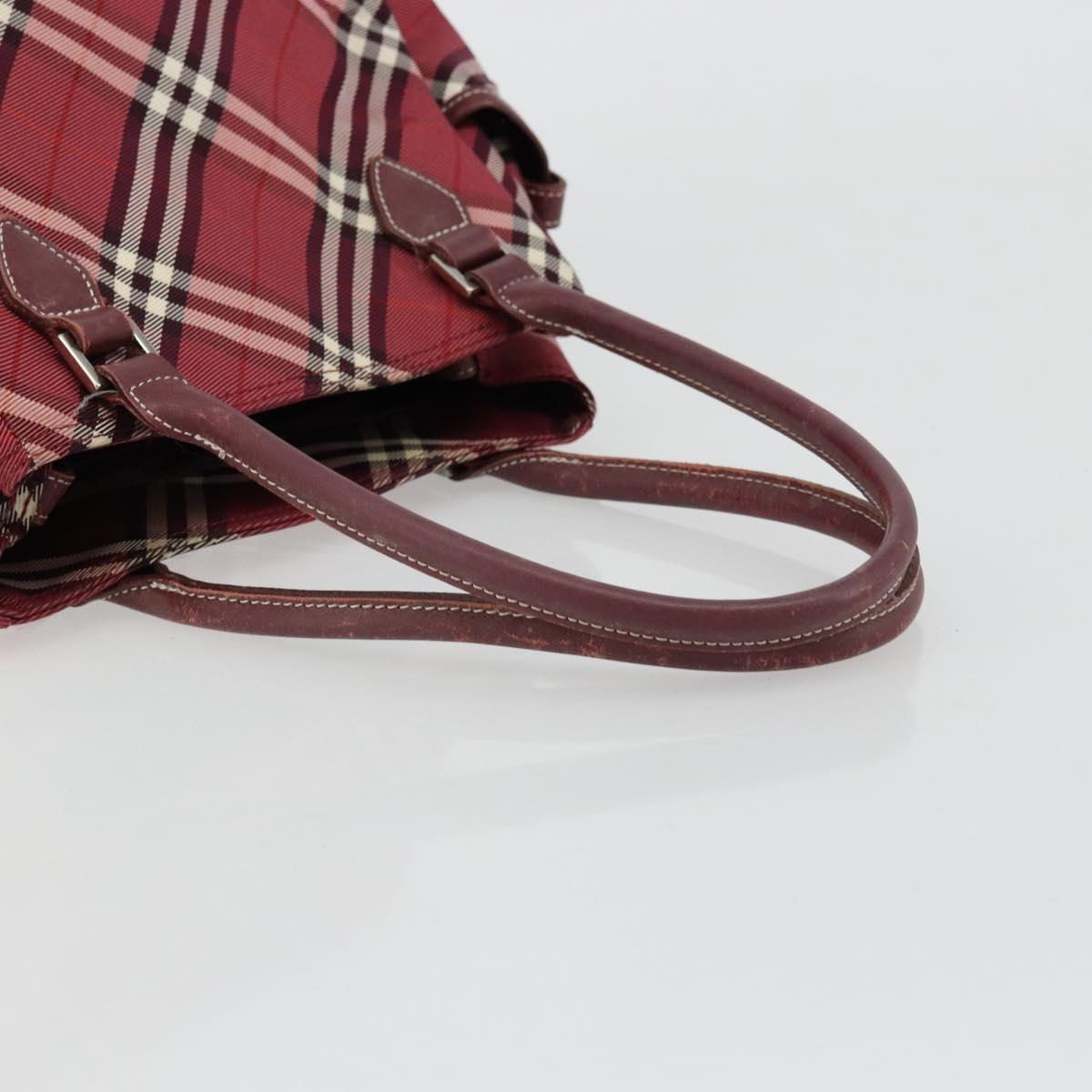 BURBERRY Nova Check Blue Label Hand Bag Nylon Red Silver Auth bs34679