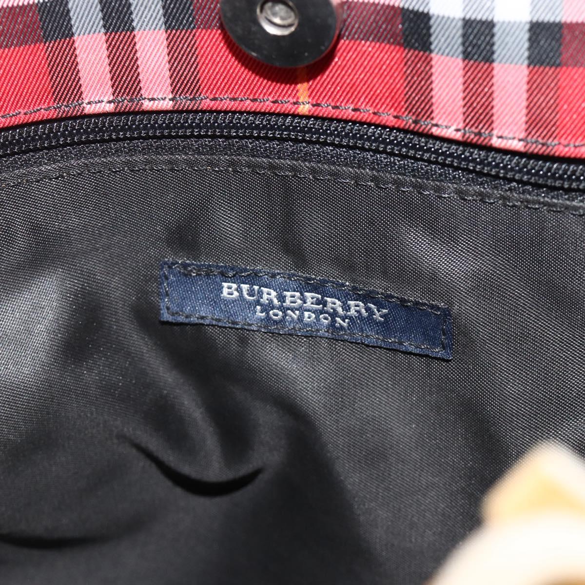 BURBERRY Nova Check Hand Bag Nylon Red Silver Auth bs34680