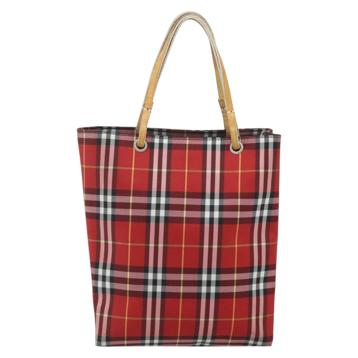 BURBERRY Nova Check Hand Bag Nylon Red Silver Auth bs34680