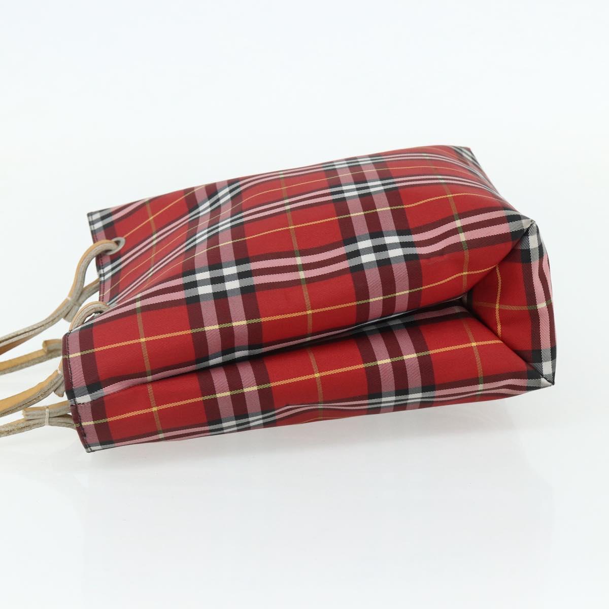 BURBERRY Nova Check Hand Bag Nylon Red Silver Auth bs34680