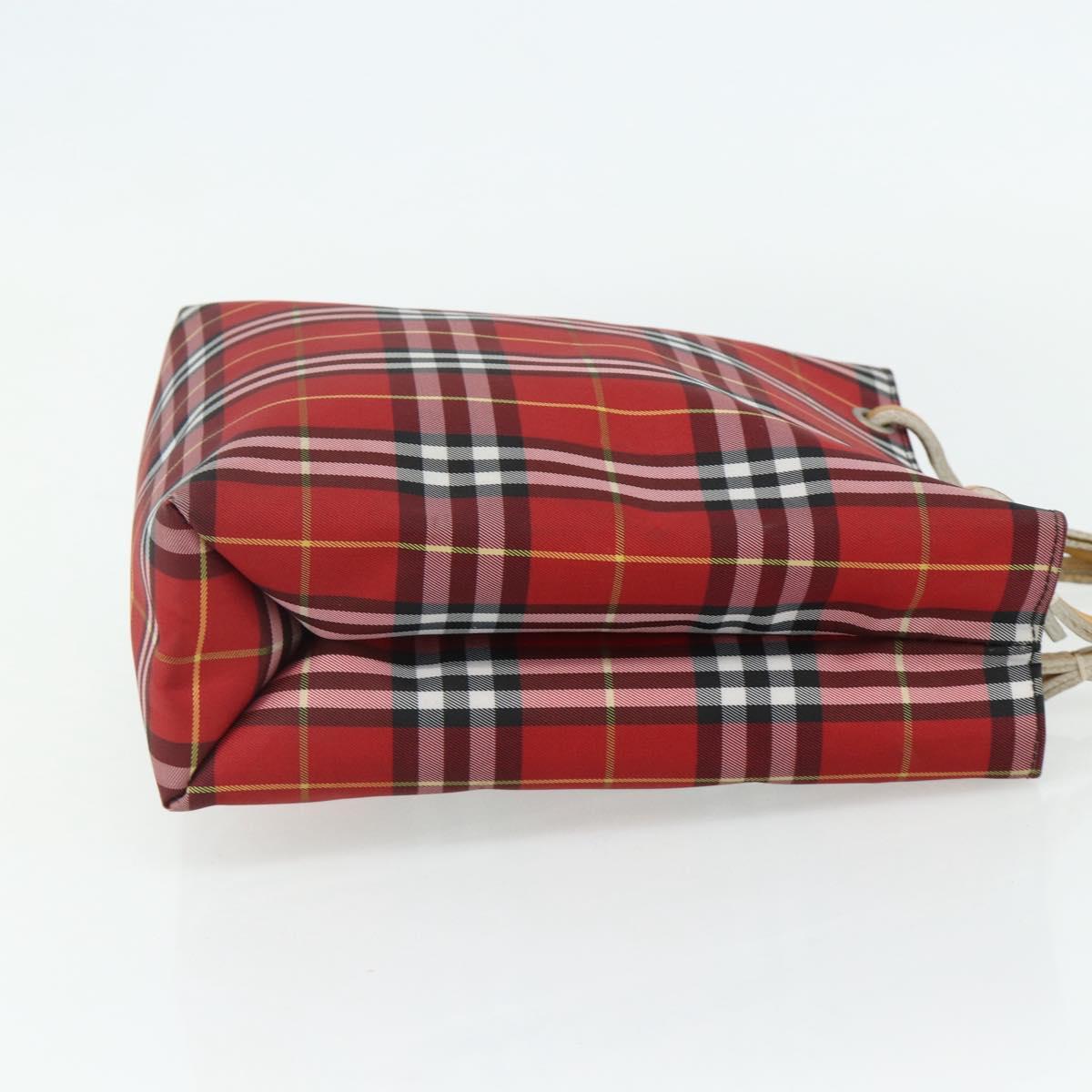 BURBERRY Nova Check Hand Bag Nylon Red Silver Auth bs34680