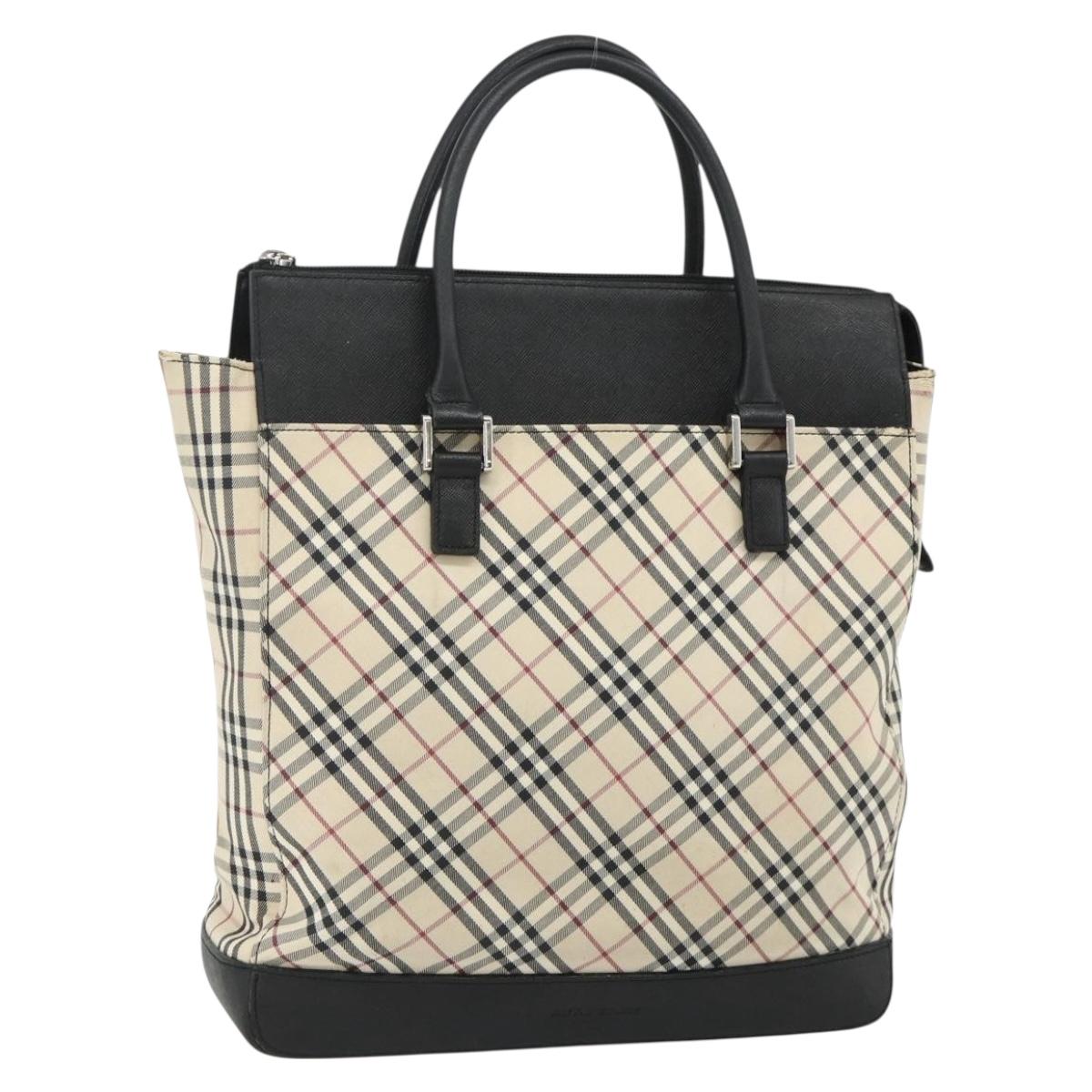 BURBERRY Nova Check Hand Bag Canvas Beige Silver Auth bs34681