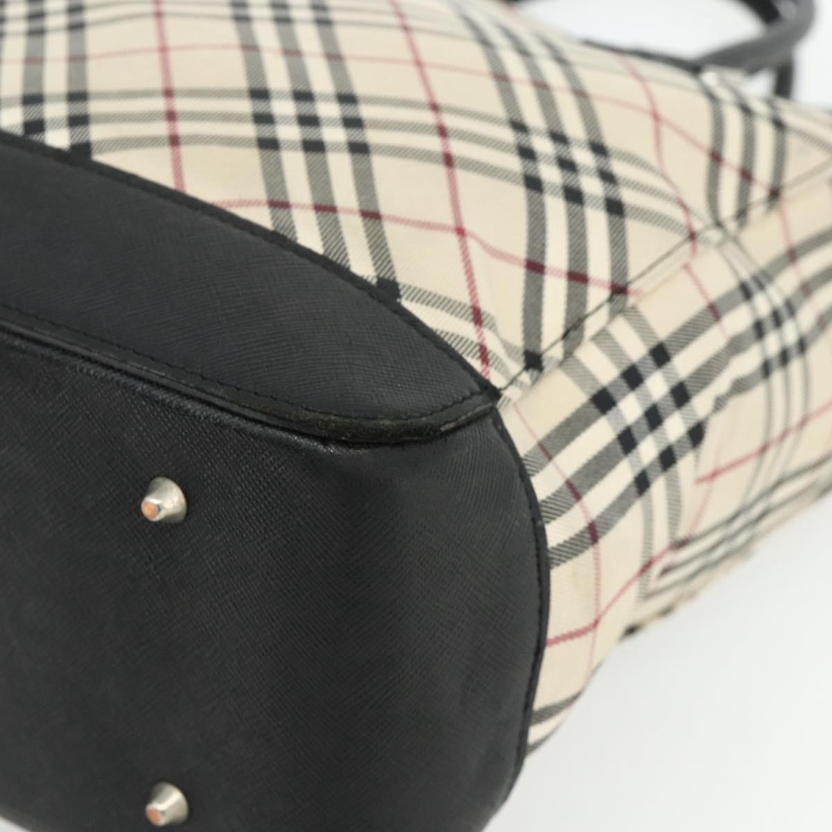 BURBERRY Nova Check Hand Bag Canvas Beige Silver Auth bs34681