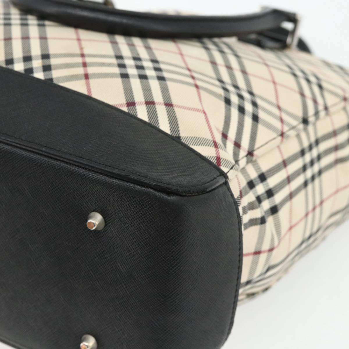 BURBERRY Nova Check Hand Bag Canvas Beige Silver Auth bs34681