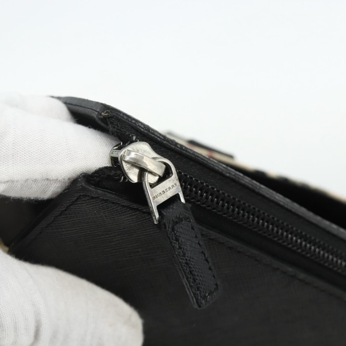 BURBERRY Nova Check Hand Bag Canvas Beige Silver Auth bs34681