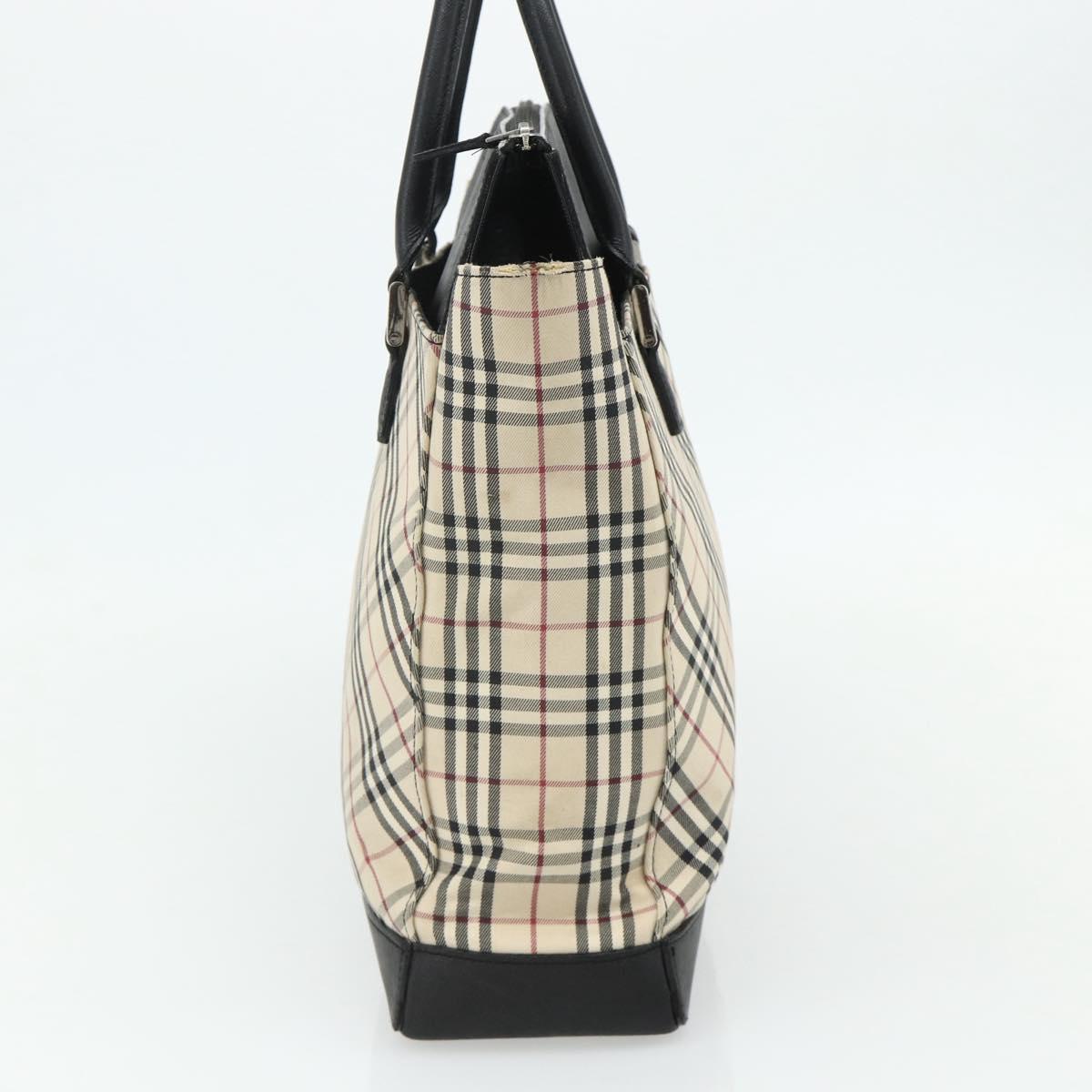 BURBERRY Nova Check Hand Bag Canvas Beige Silver Auth bs34681
