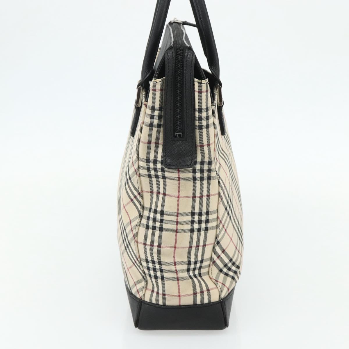 BURBERRY Nova Check Hand Bag Canvas Beige Silver Auth bs34681