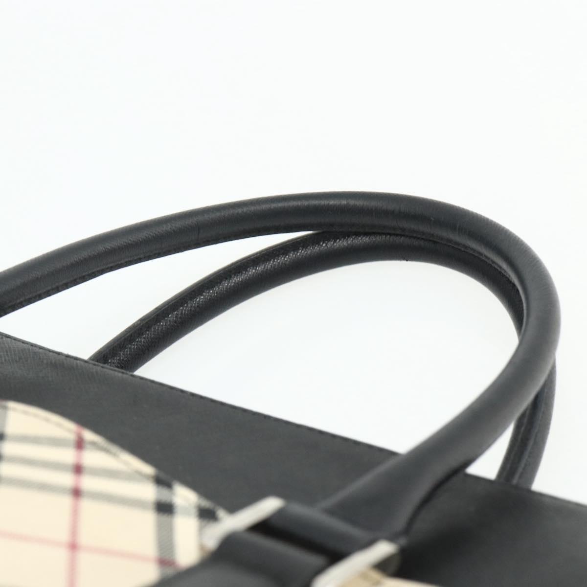 BURBERRY Nova Check Hand Bag Canvas Beige Silver Auth bs34681