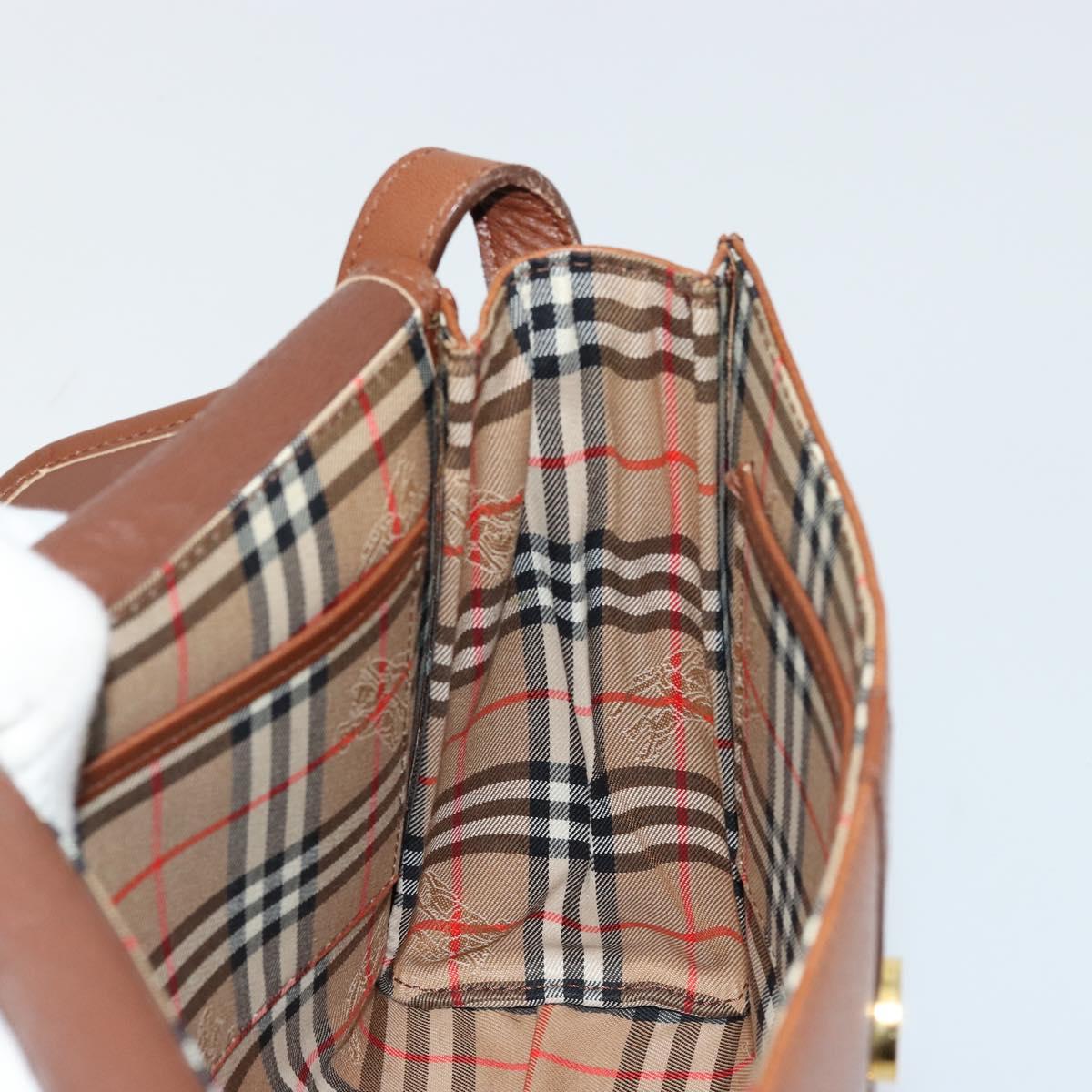 Burberrys Shoulder Bag Leather Beige Gold Auth bs34683