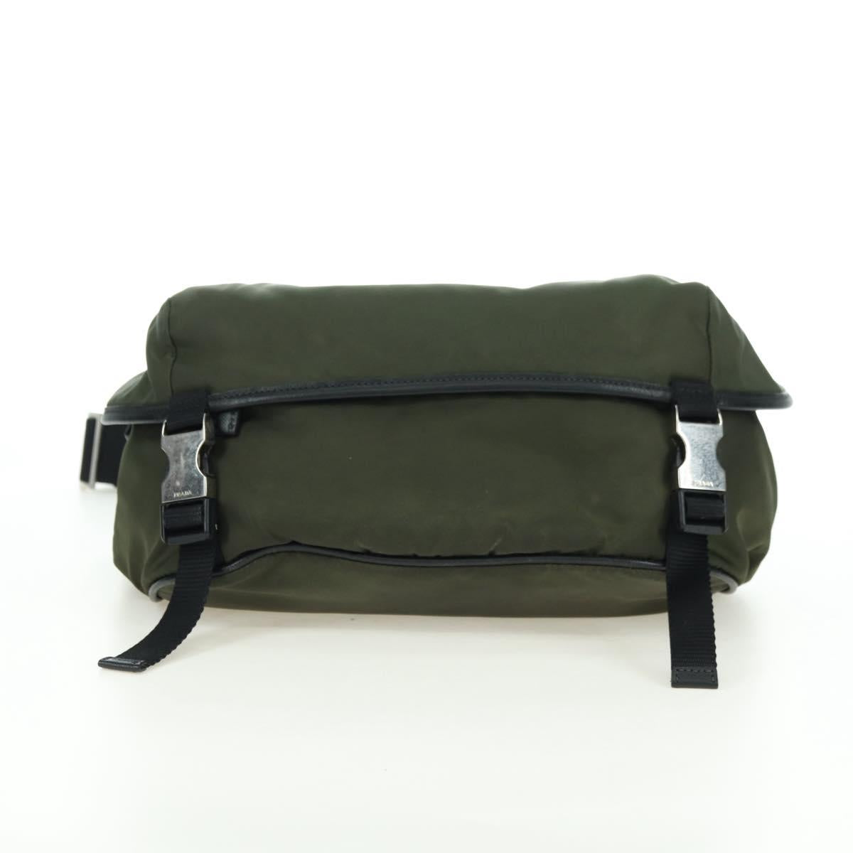 PRADA Shoulder Bag Nylon Khaki Silver Auth bs34686