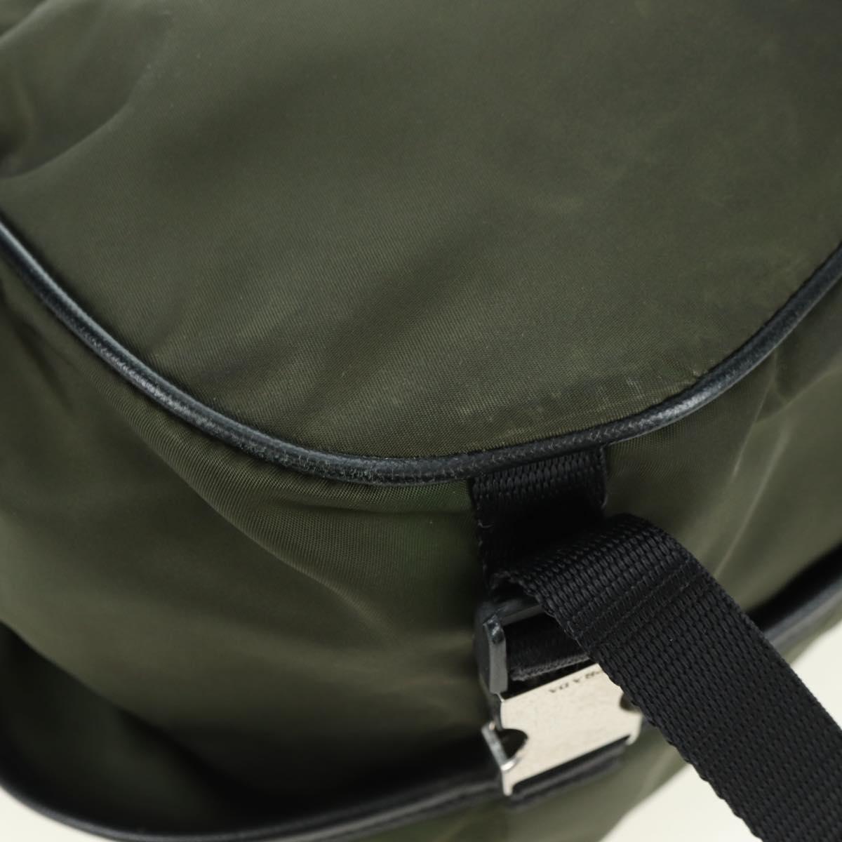 PRADA Shoulder Bag Nylon Khaki Silver Auth bs34686