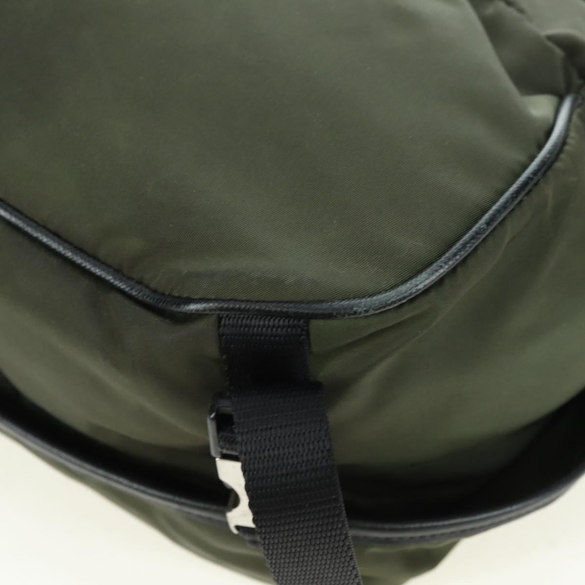 PRADA Shoulder Bag Nylon Khaki Silver Auth bs34686