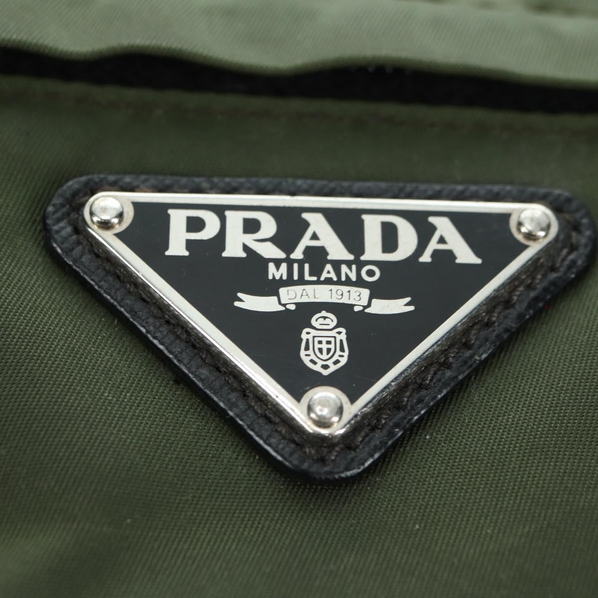 PRADA Shoulder Bag Nylon Khaki Silver Auth bs34686
