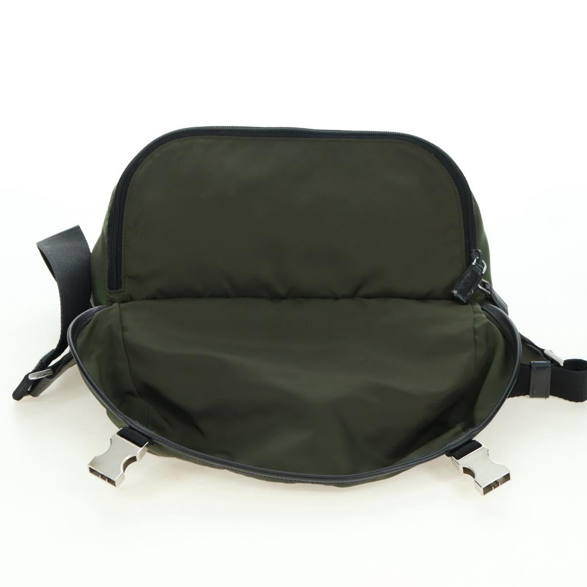 PRADA Shoulder Bag Nylon Khaki Silver Auth bs34686