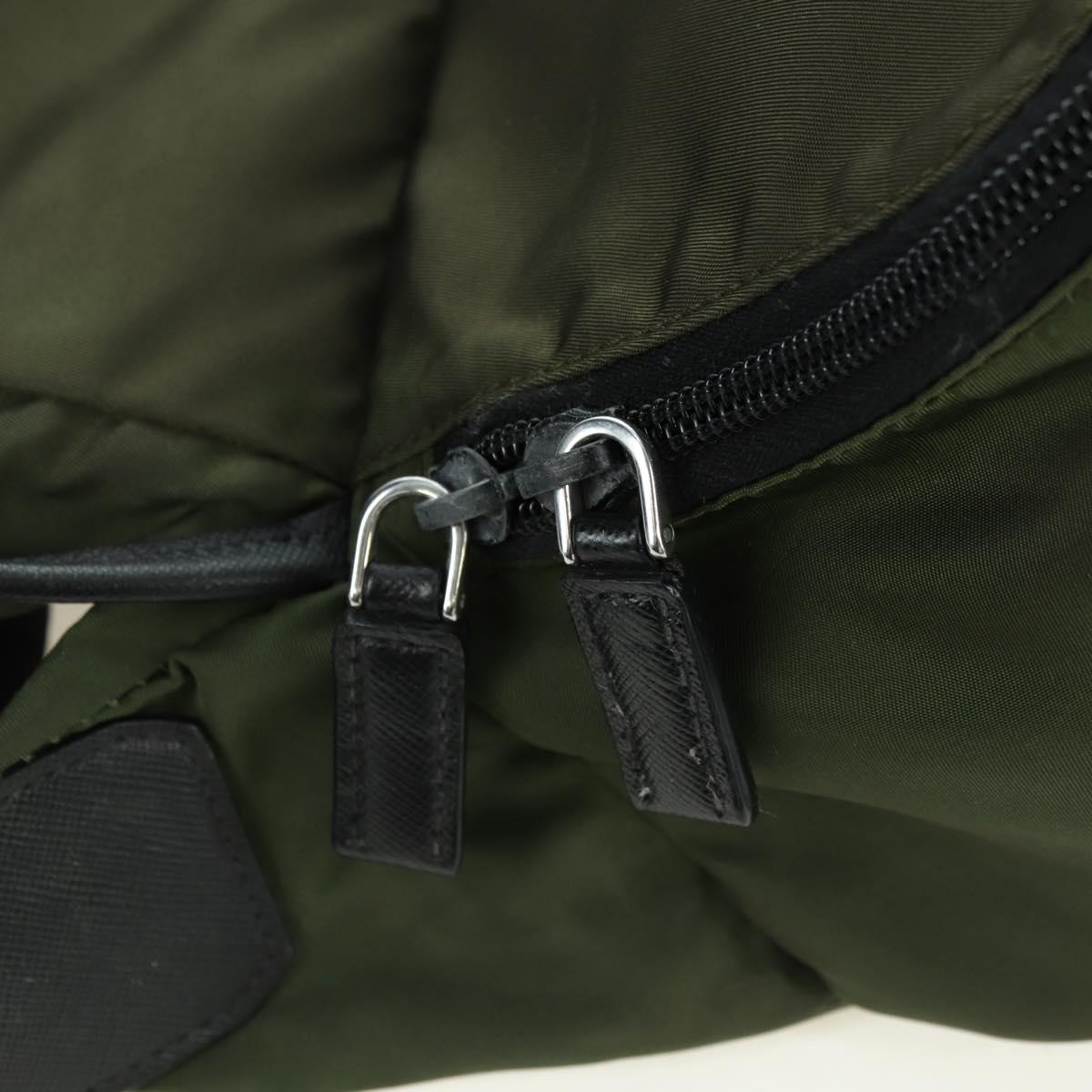 PRADA Shoulder Bag Nylon Khaki Silver Auth bs34686
