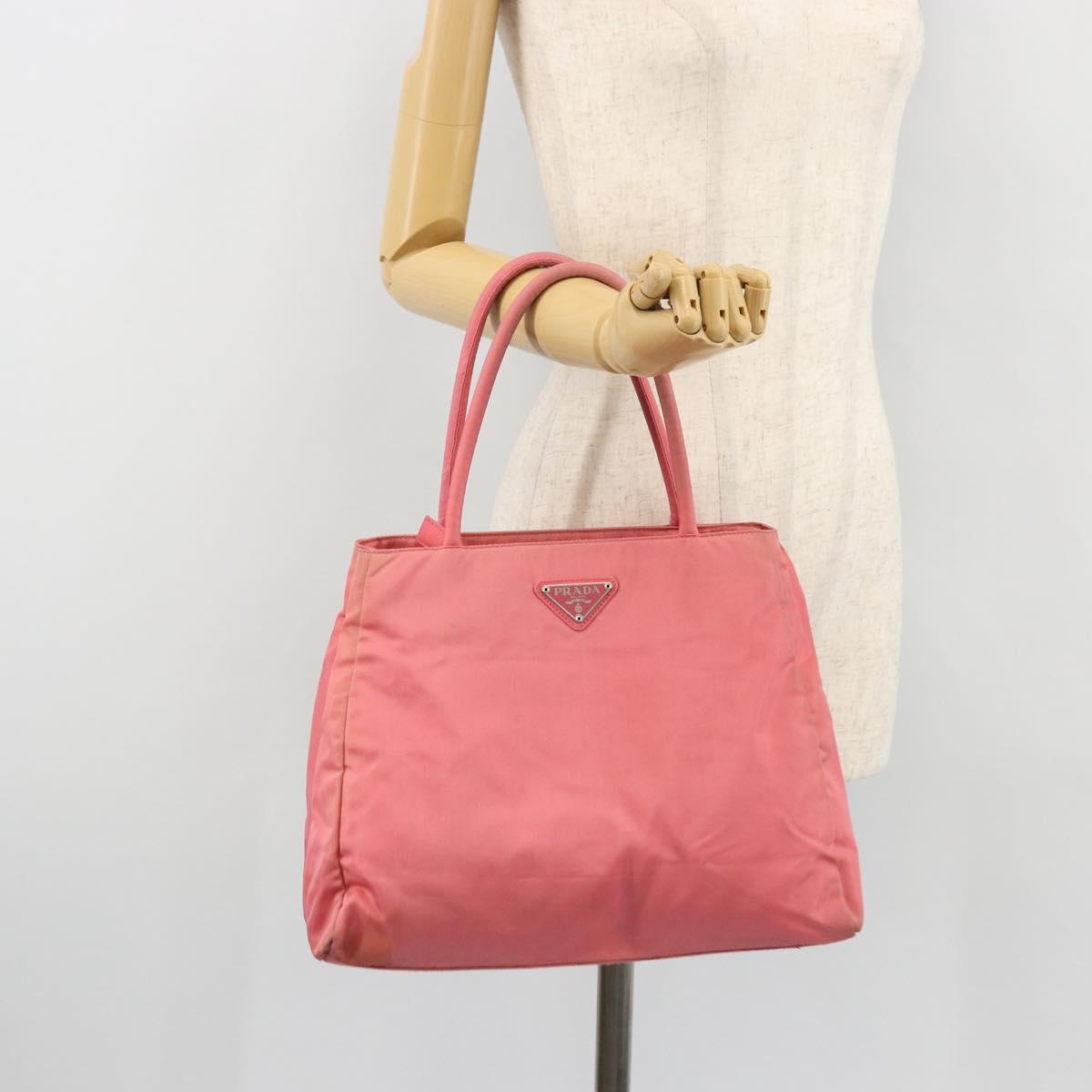 PRADA Hand Bag Nylon Pink Silver Auth bs34689