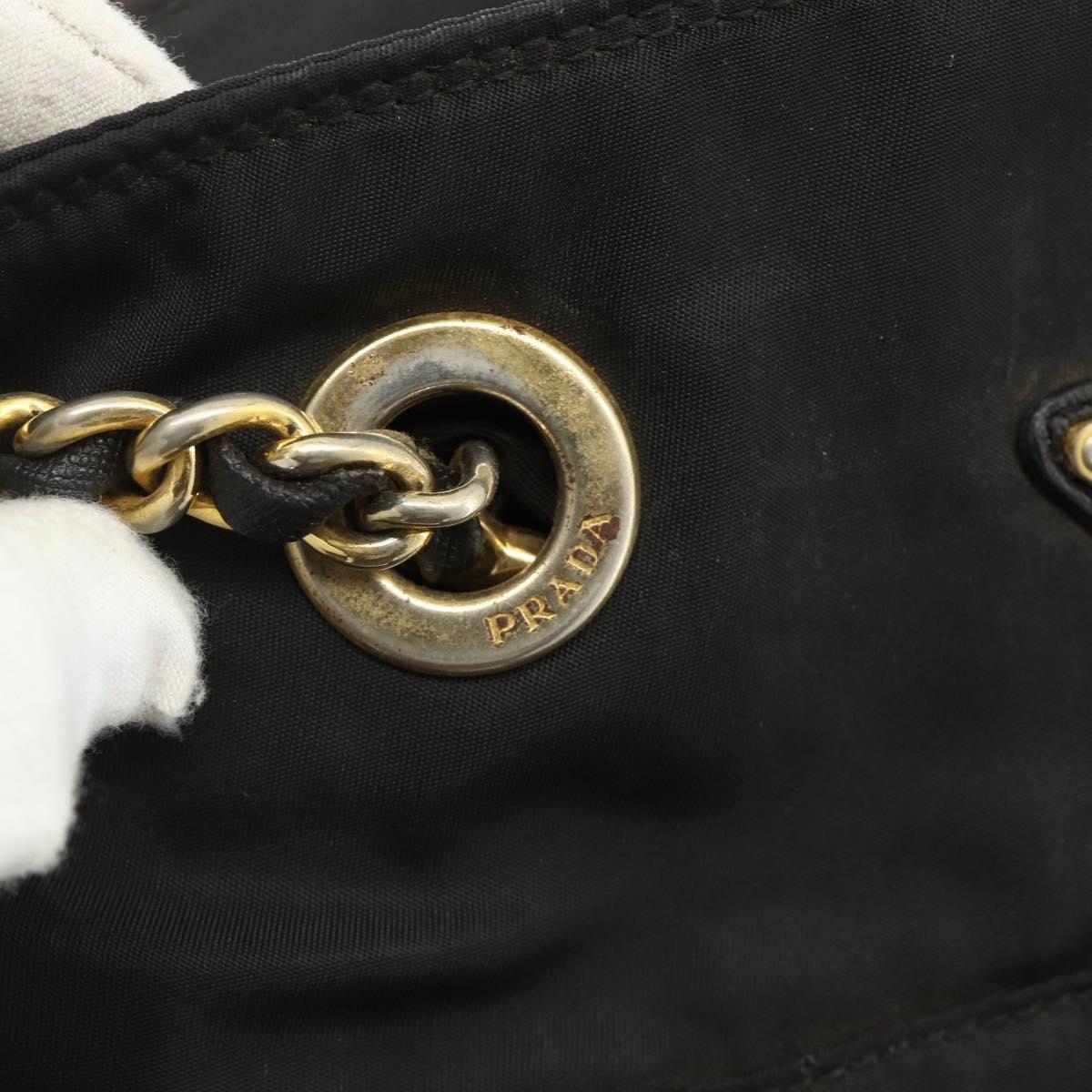 PRADA Chain Tote Bag Nylon Black Gold Auth bs34690
