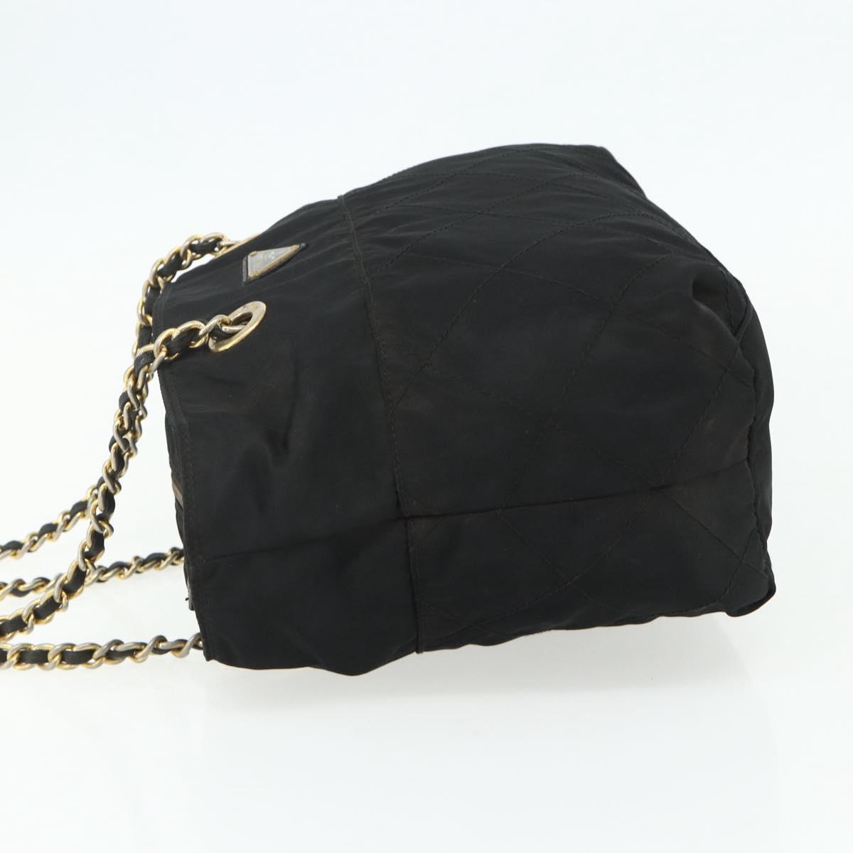 PRADA Chain Tote Bag Nylon Black Gold Auth bs34690