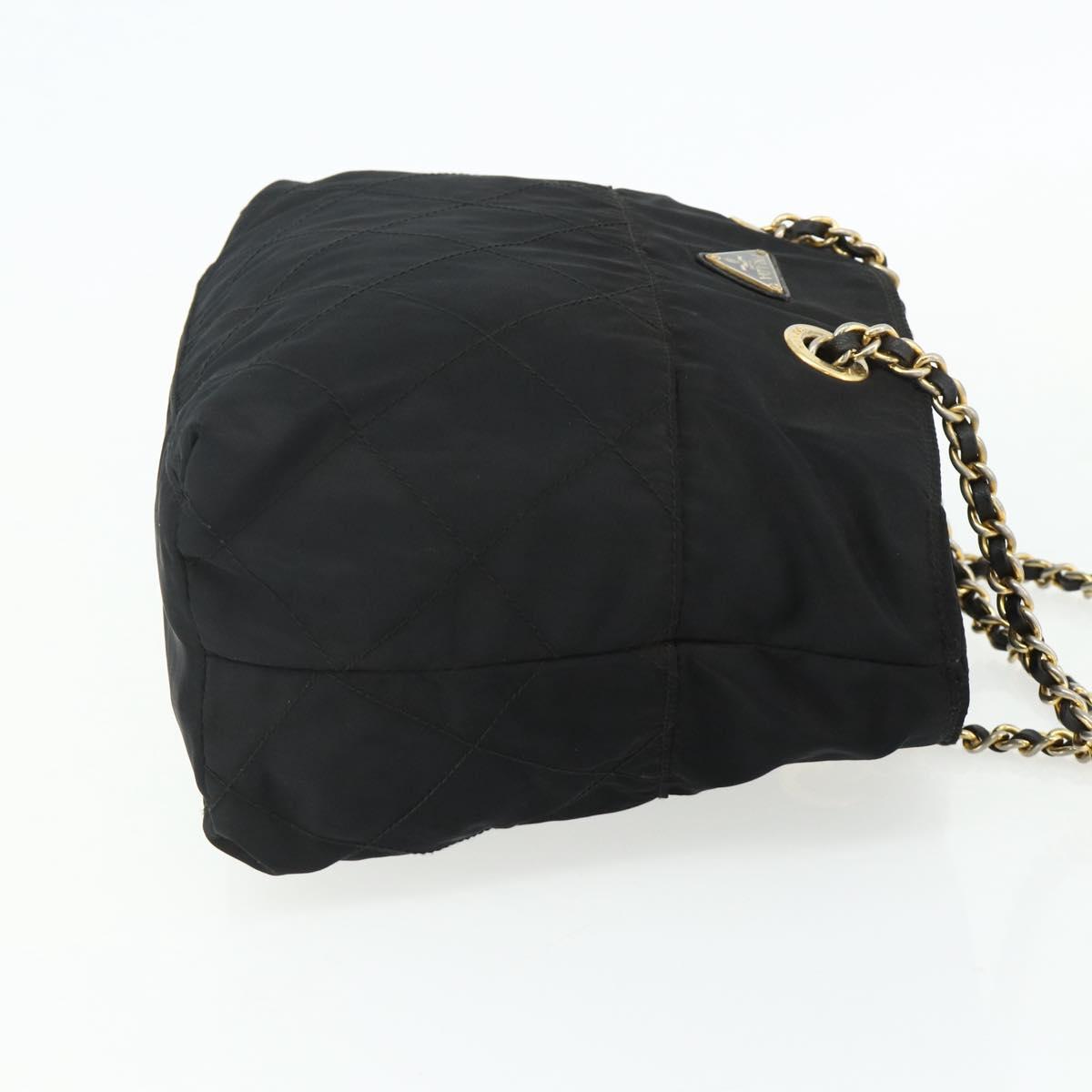 PRADA Chain Tote Bag Nylon Black Gold Auth bs34690