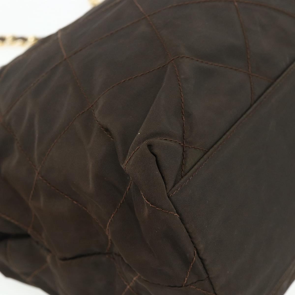 PRADA Chain Tote Bag Nylon Brown Gold Auth bs34691