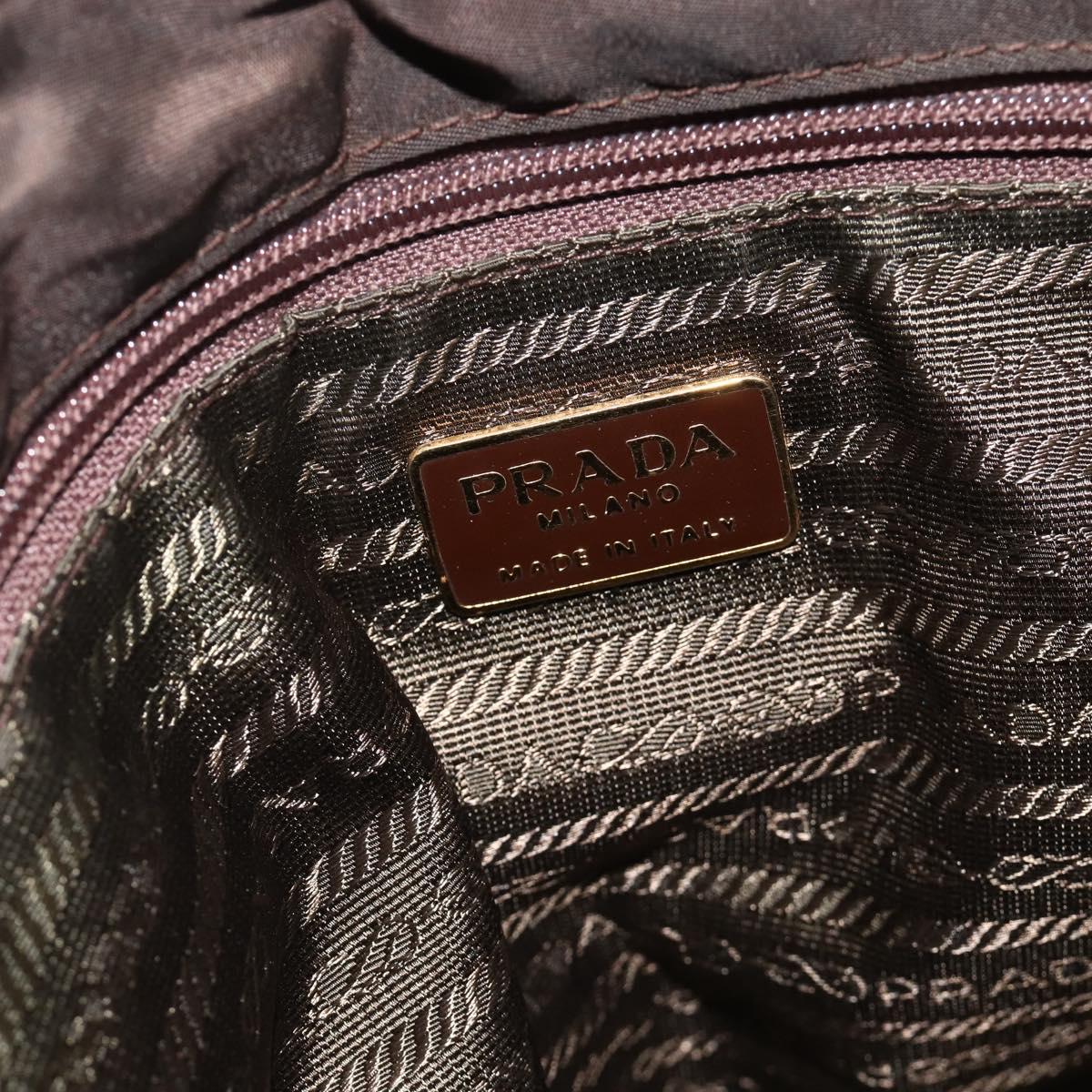 PRADA Chain Tote Bag Nylon Brown Gold Auth bs34691