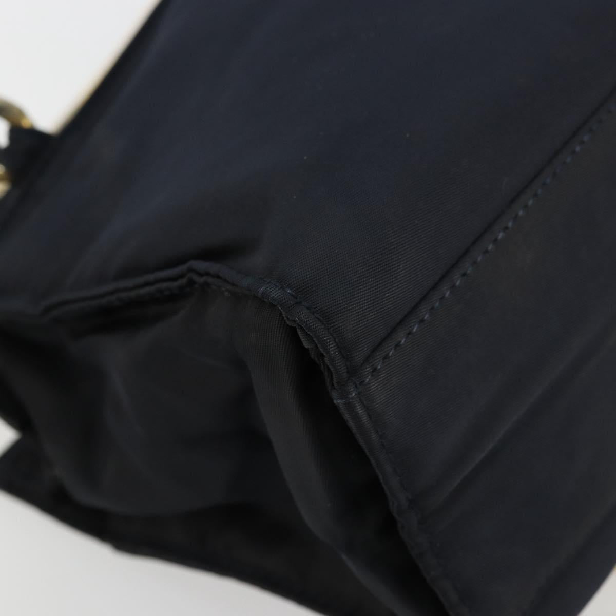 PRADA Chain Hand Bag Nylon Navy Gold Auth bs34692