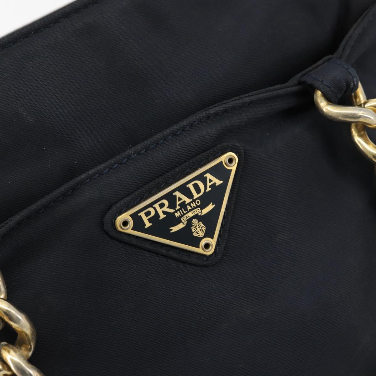 PRADA Chain Hand Bag Nylon Navy Gold Auth bs34692