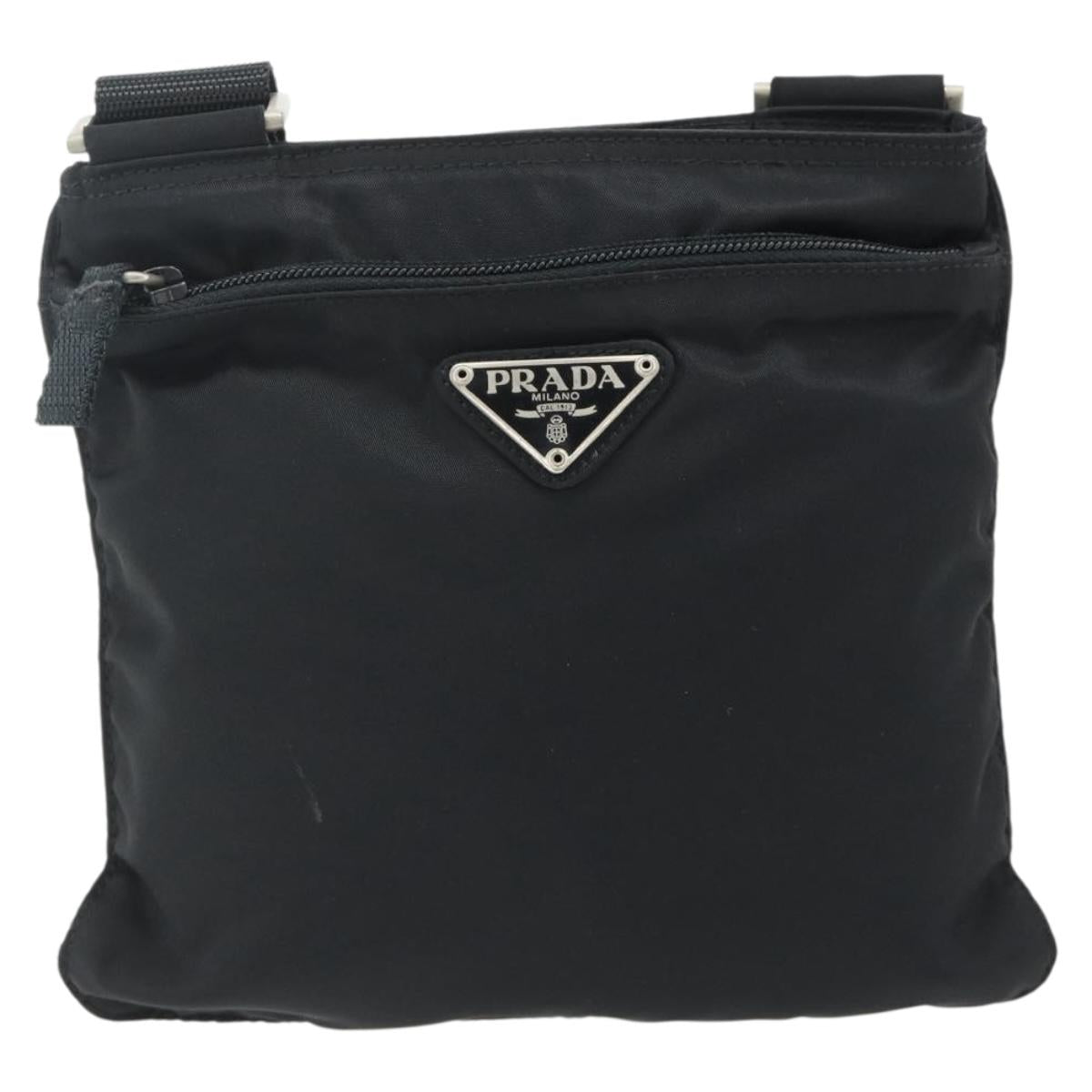 PRADA Shoulder Bag Nylon Black Silver Auth bs34694
