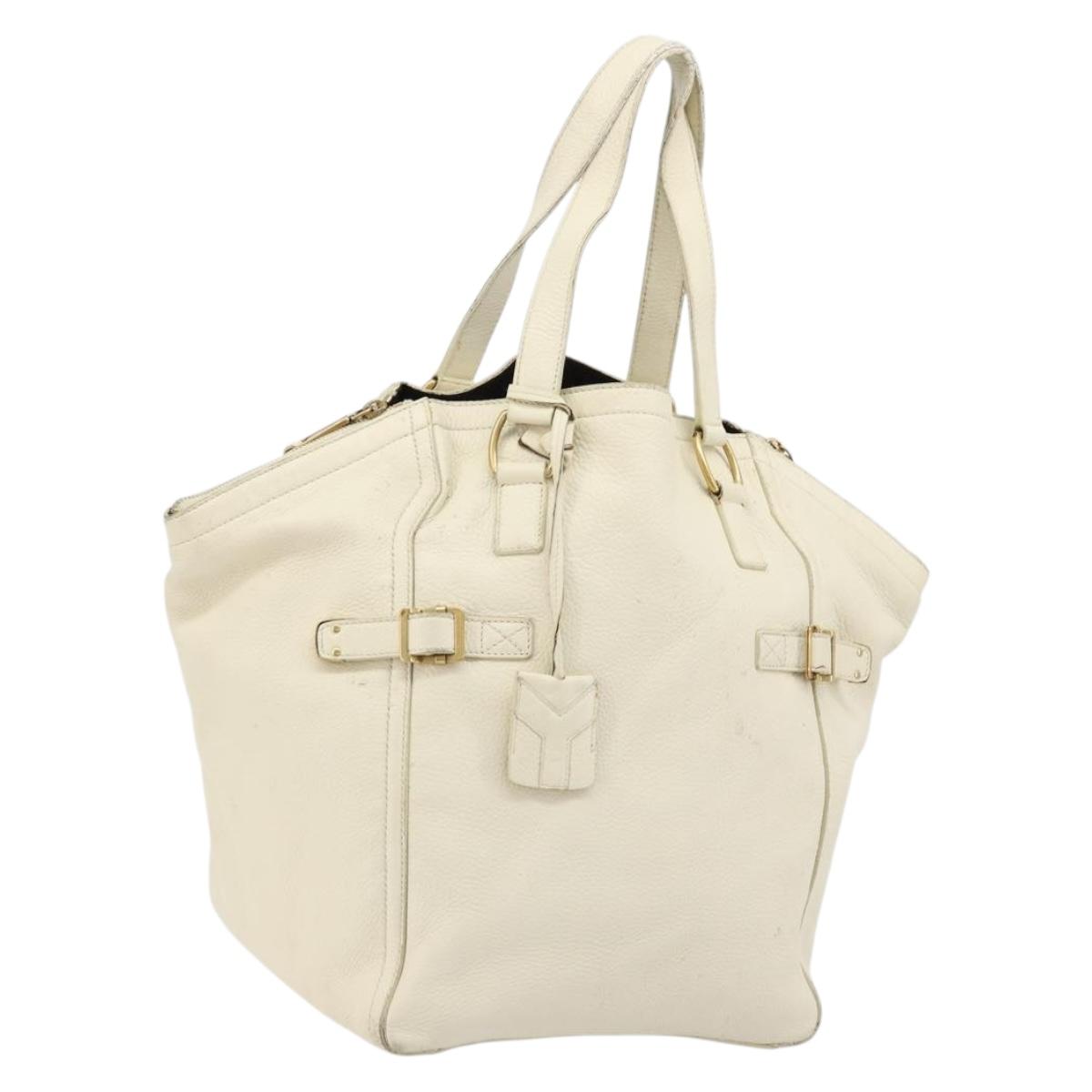 SAINT LAURENT Hand Bag Leather White Gold 172460 Auth bs34696