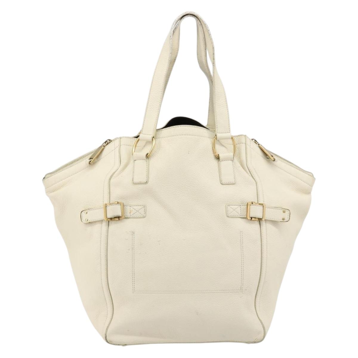 SAINT LAURENT Hand Bag Leather White Gold 172460 Auth bs34696