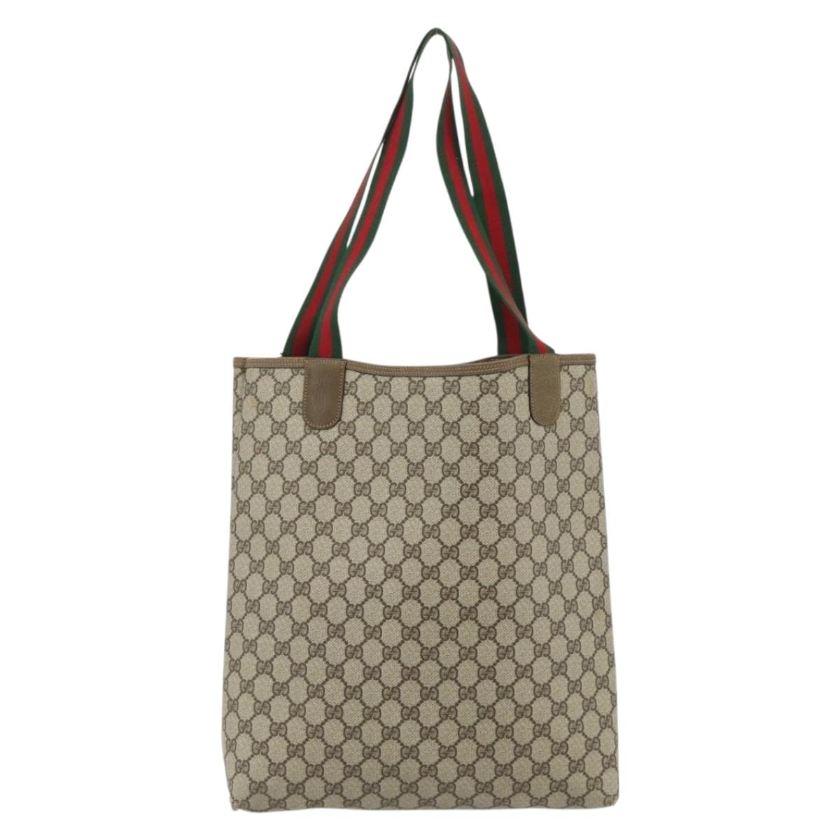 GUCCI GG Supreme Web Sherry Line Tote Bag PVC Beige 39 02 003 Auth bs34705