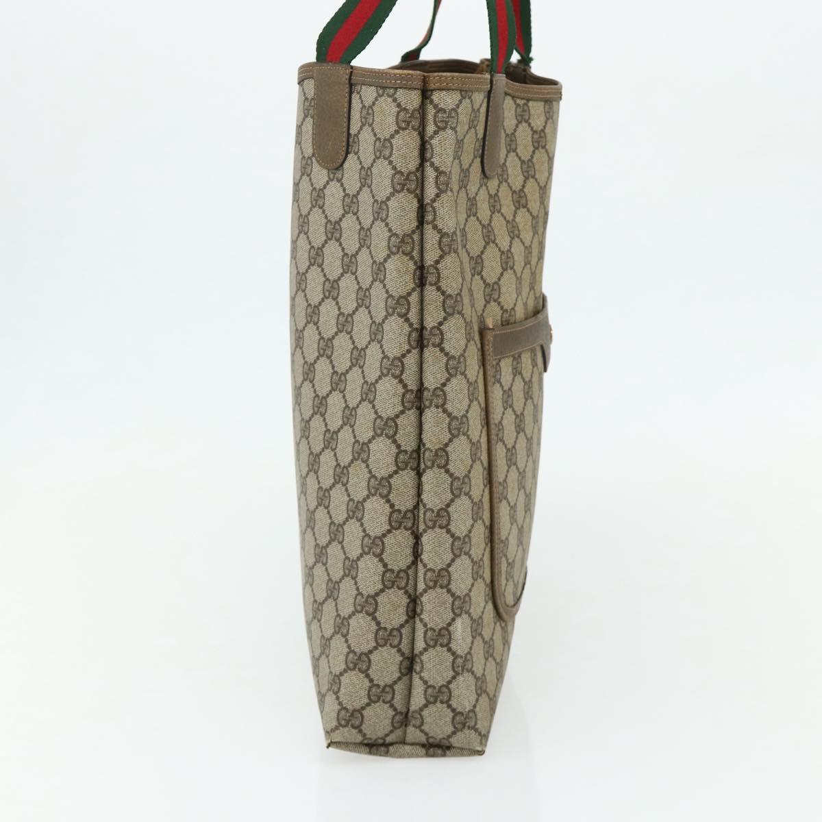 GUCCI GG Supreme Web Sherry Line Tote Bag PVC Beige 39 02 003 Auth bs34705