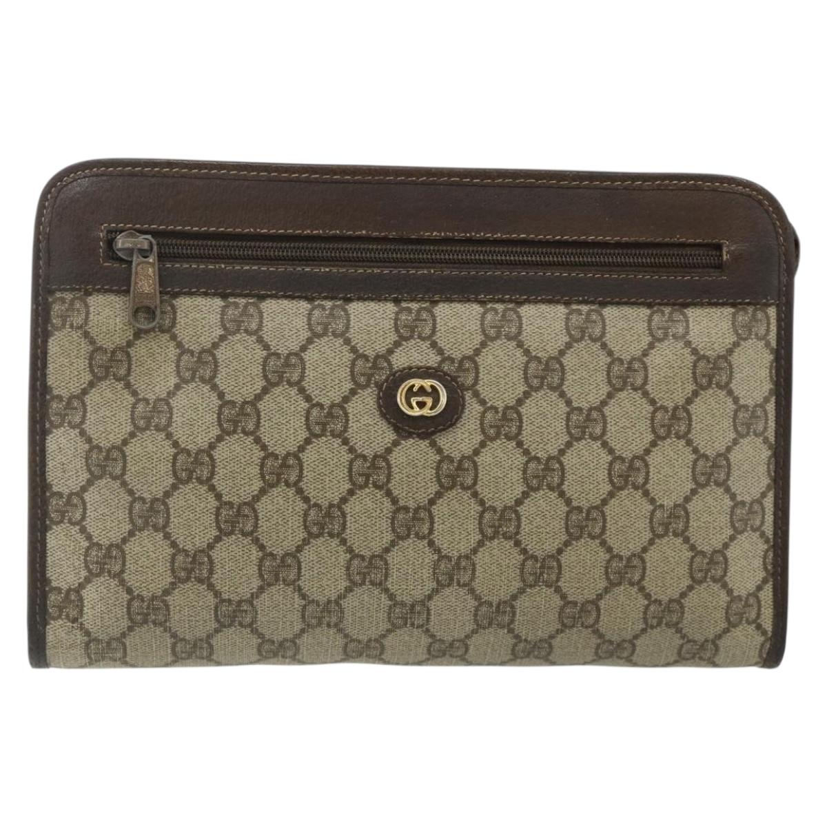 GUCCI GG Supreme Clutch Bag PVC Beige Gold 97 01 037 Auth bs34706