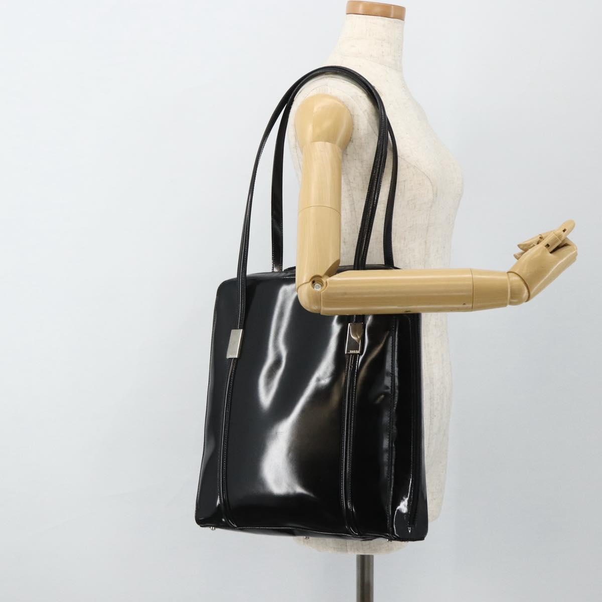 GUCCI Tote Bag Patent leather Black Silver 002 2058 0435 Auth bs34710