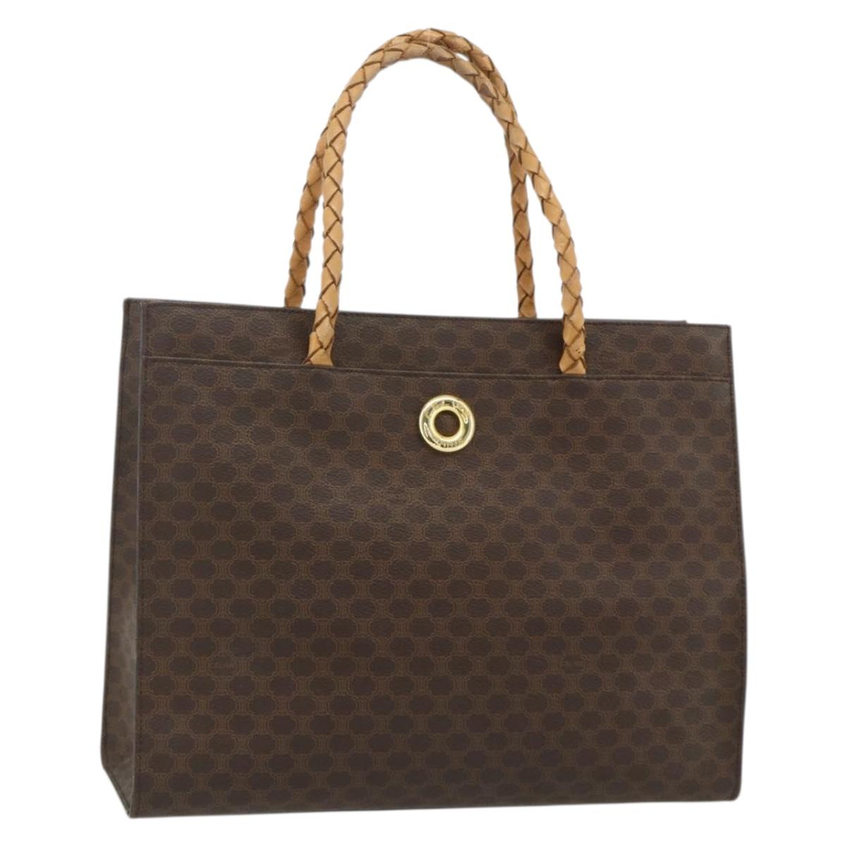 CELINE Macadam Canvas Tote Bag PVC Leather Brown Gold Auth bs34711