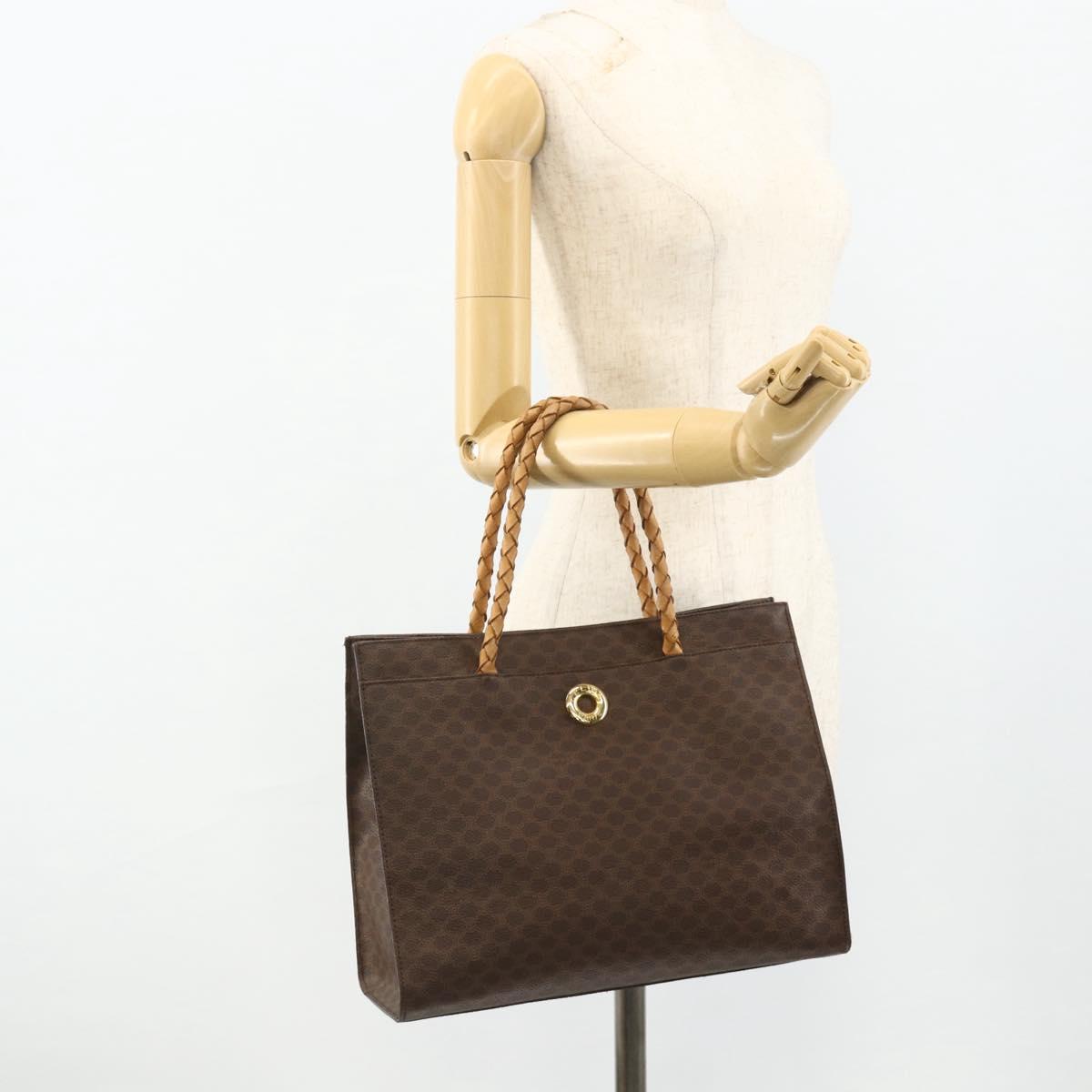CELINE Macadam Canvas Tote Bag PVC Leather Brown Gold Auth bs34711