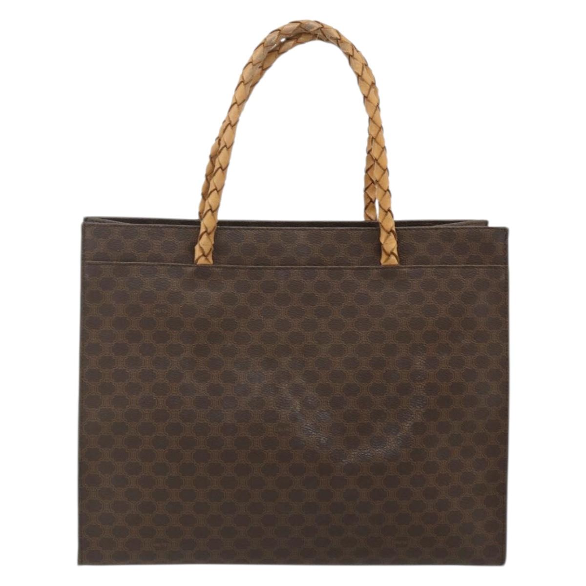 CELINE Macadam Canvas Tote Bag PVC Leather Brown Gold Auth bs34711