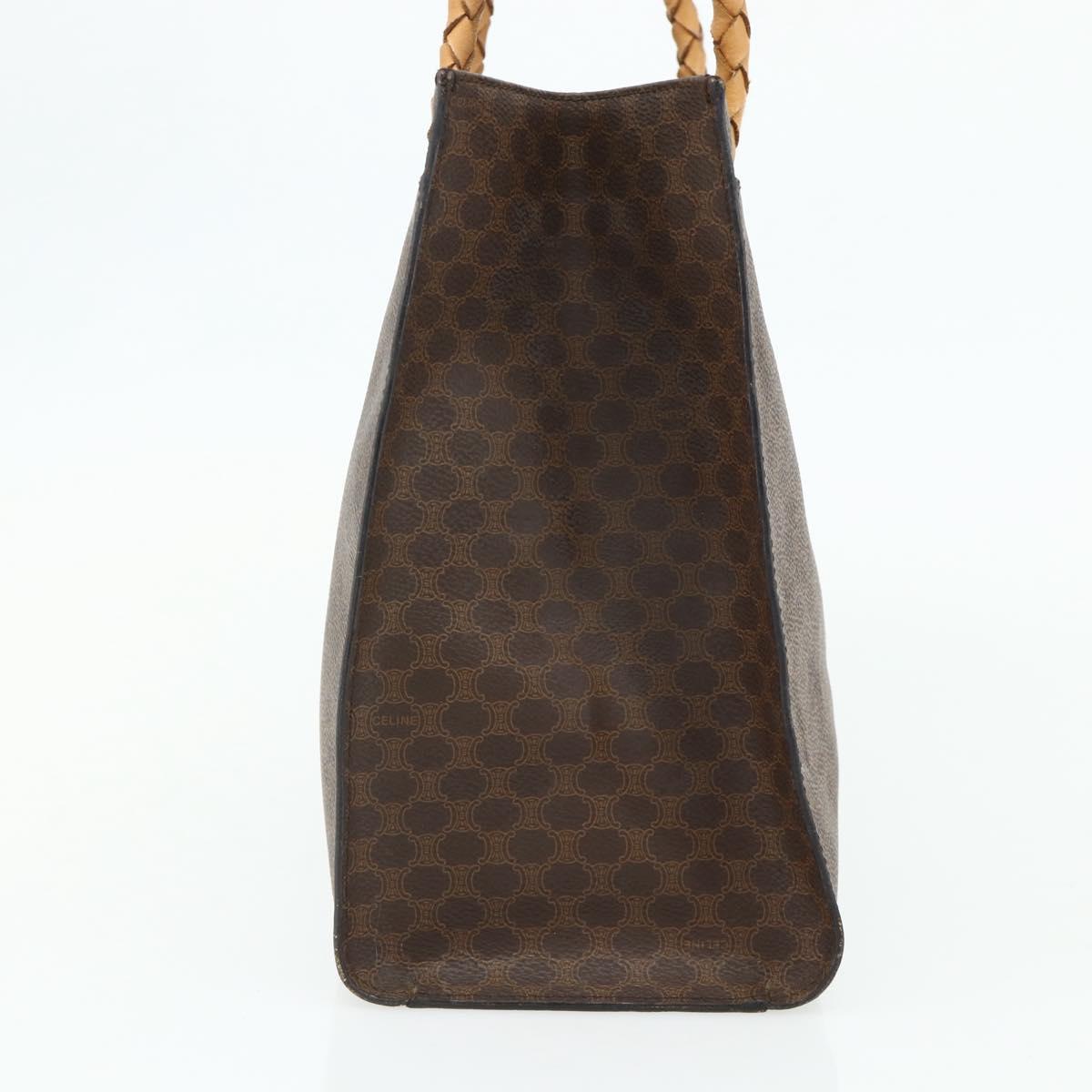 CELINE Macadam Canvas Tote Bag PVC Leather Brown Gold Auth bs34711