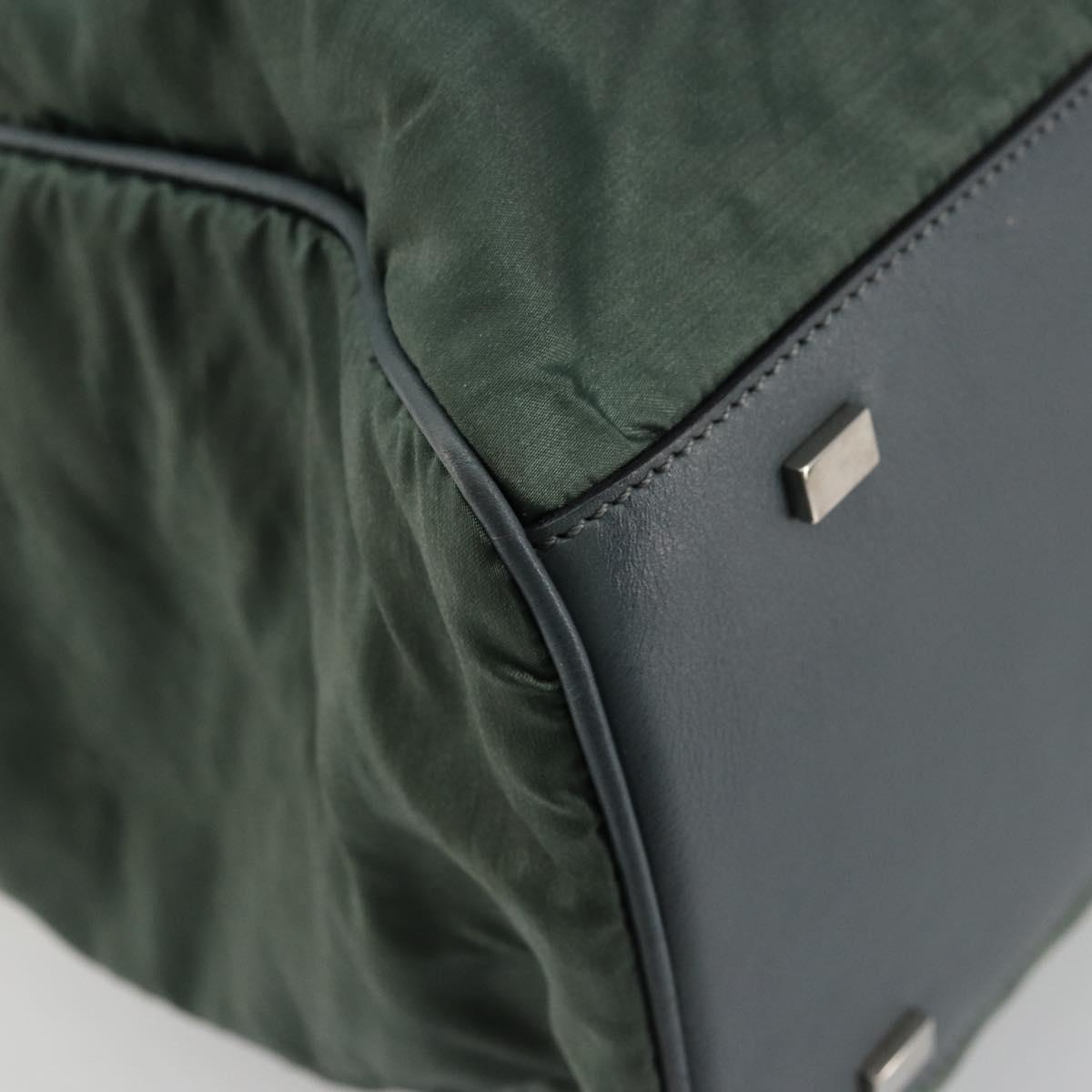 CELINE Tote Bag Nylon Green Silver Auth bs34712