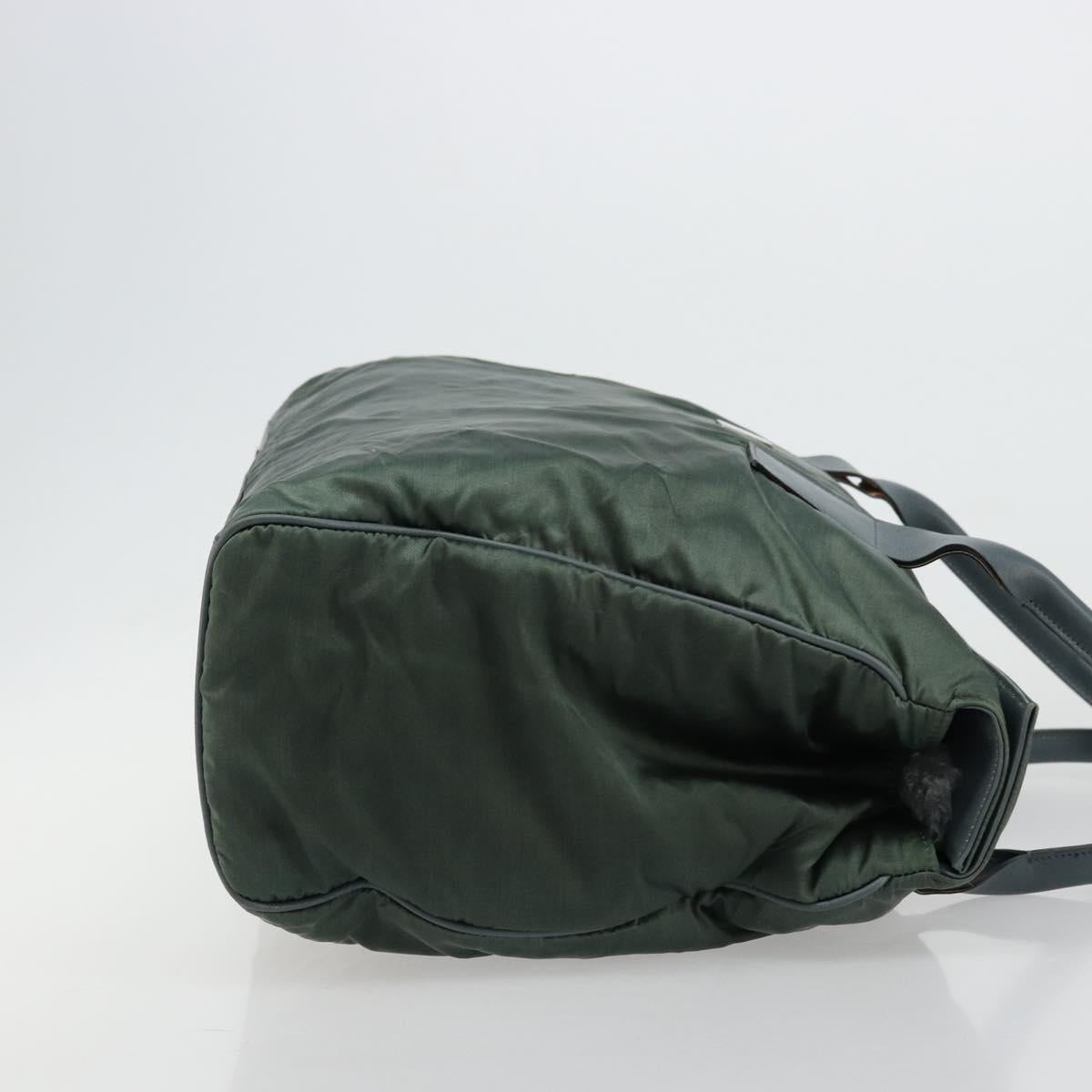 CELINE Tote Bag Nylon Green Silver Auth bs34712