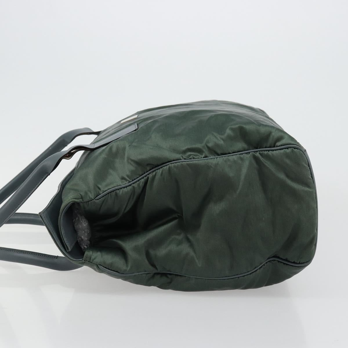 CELINE Tote Bag Nylon Green Silver Auth bs34712