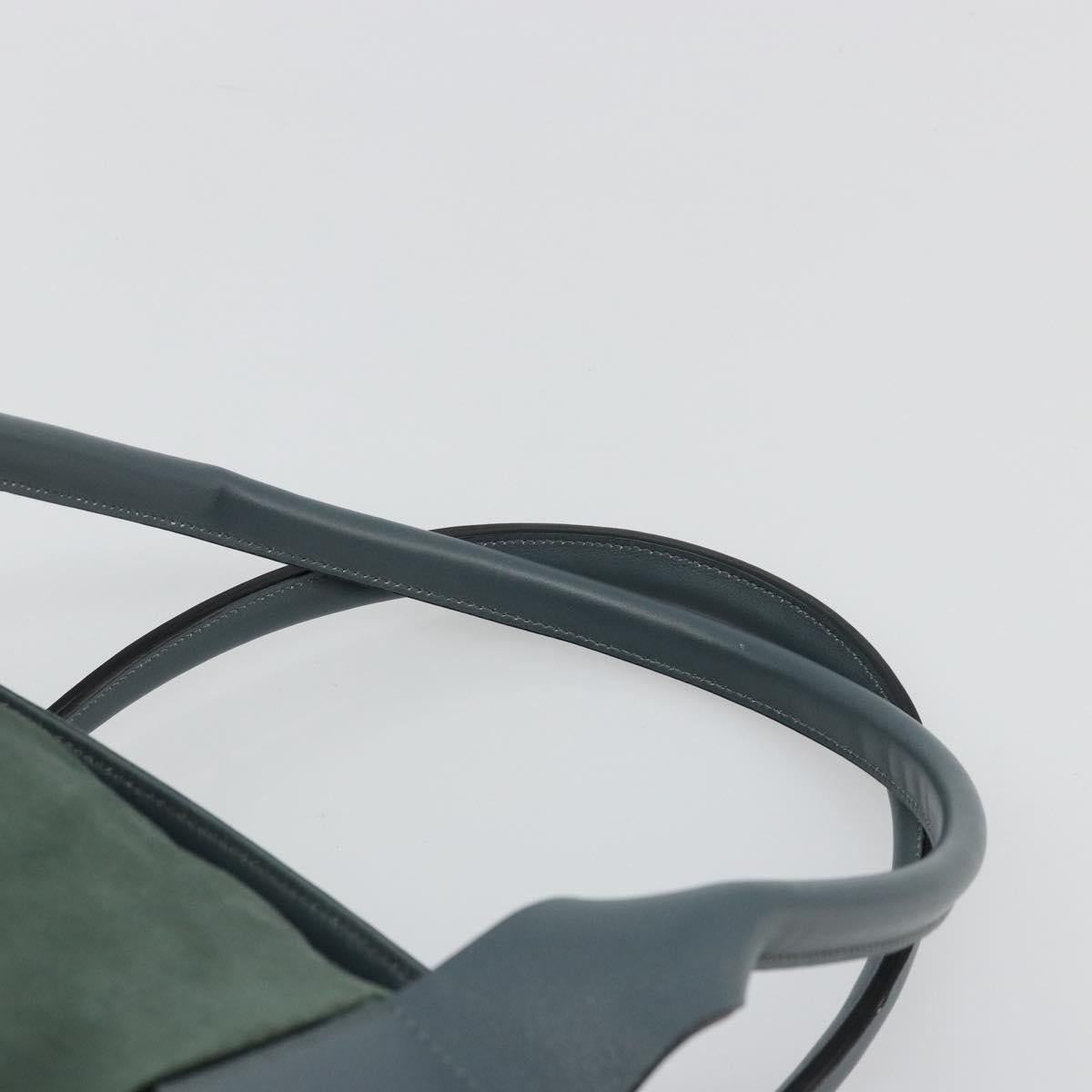 CELINE Tote Bag Nylon Green Silver Auth bs34712