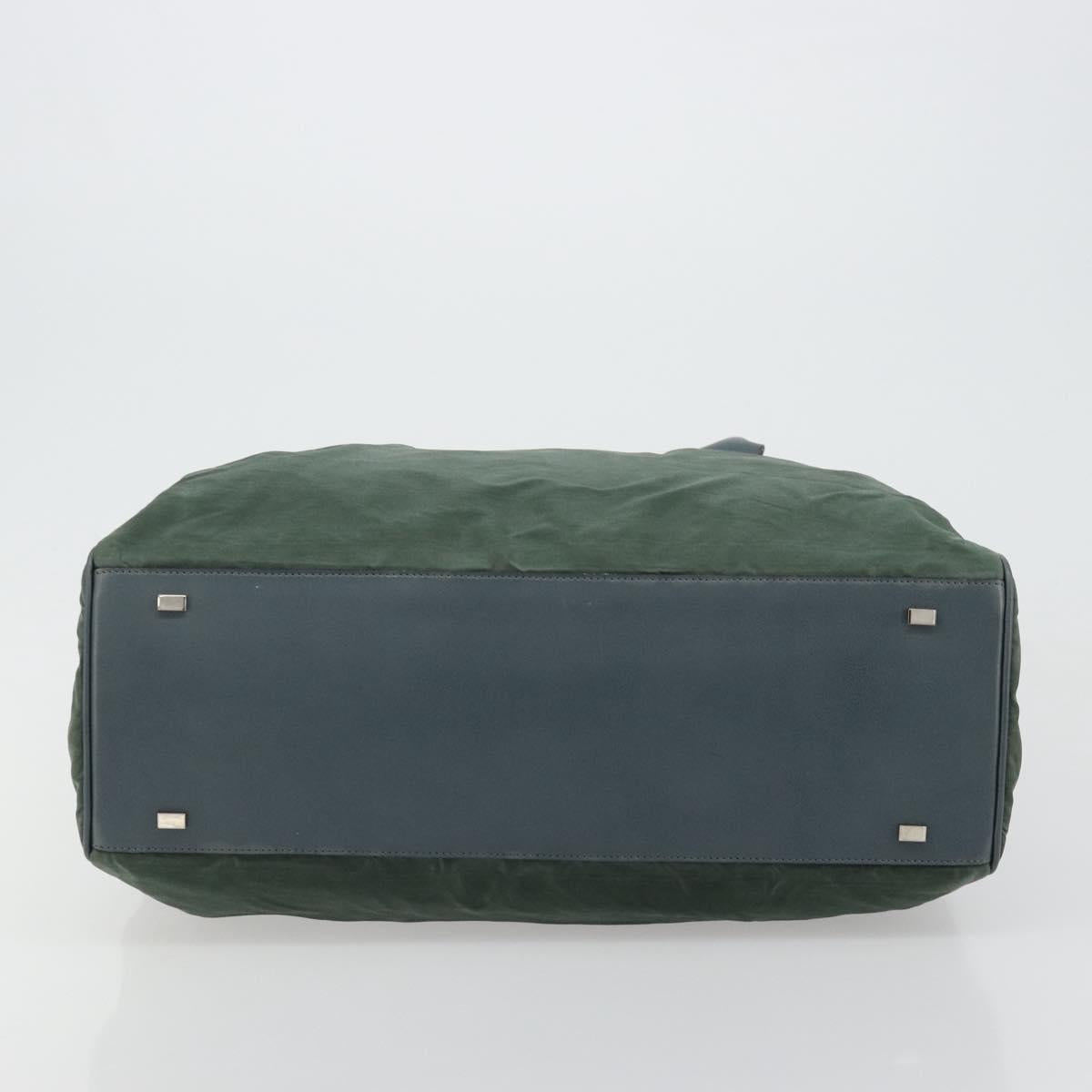 CELINE Tote Bag Nylon Green Silver Auth bs34712