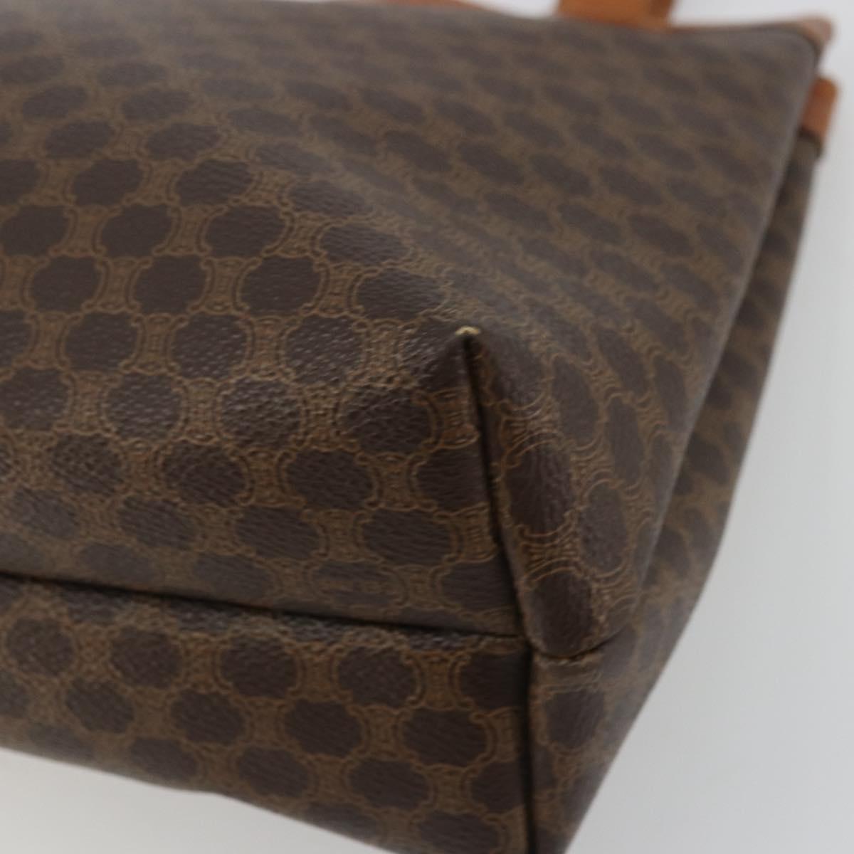 CELINE Macadam Canvas Tote Bag PVC Leather Brown Gold Auth bs34713